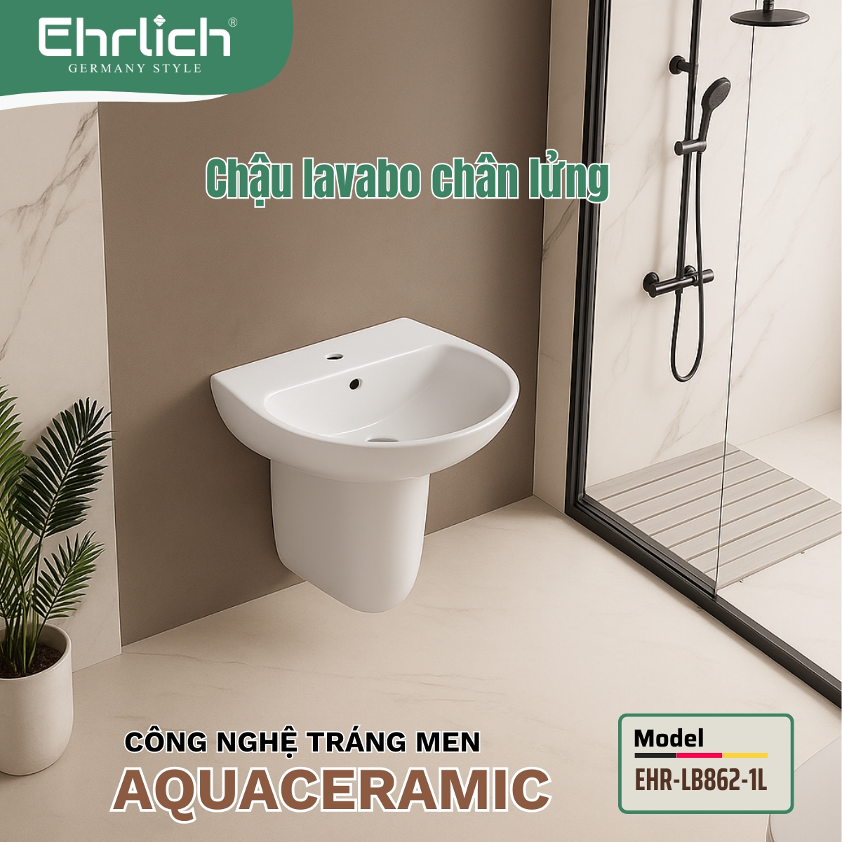 Chậu lavabo chân lửng LB862-1L