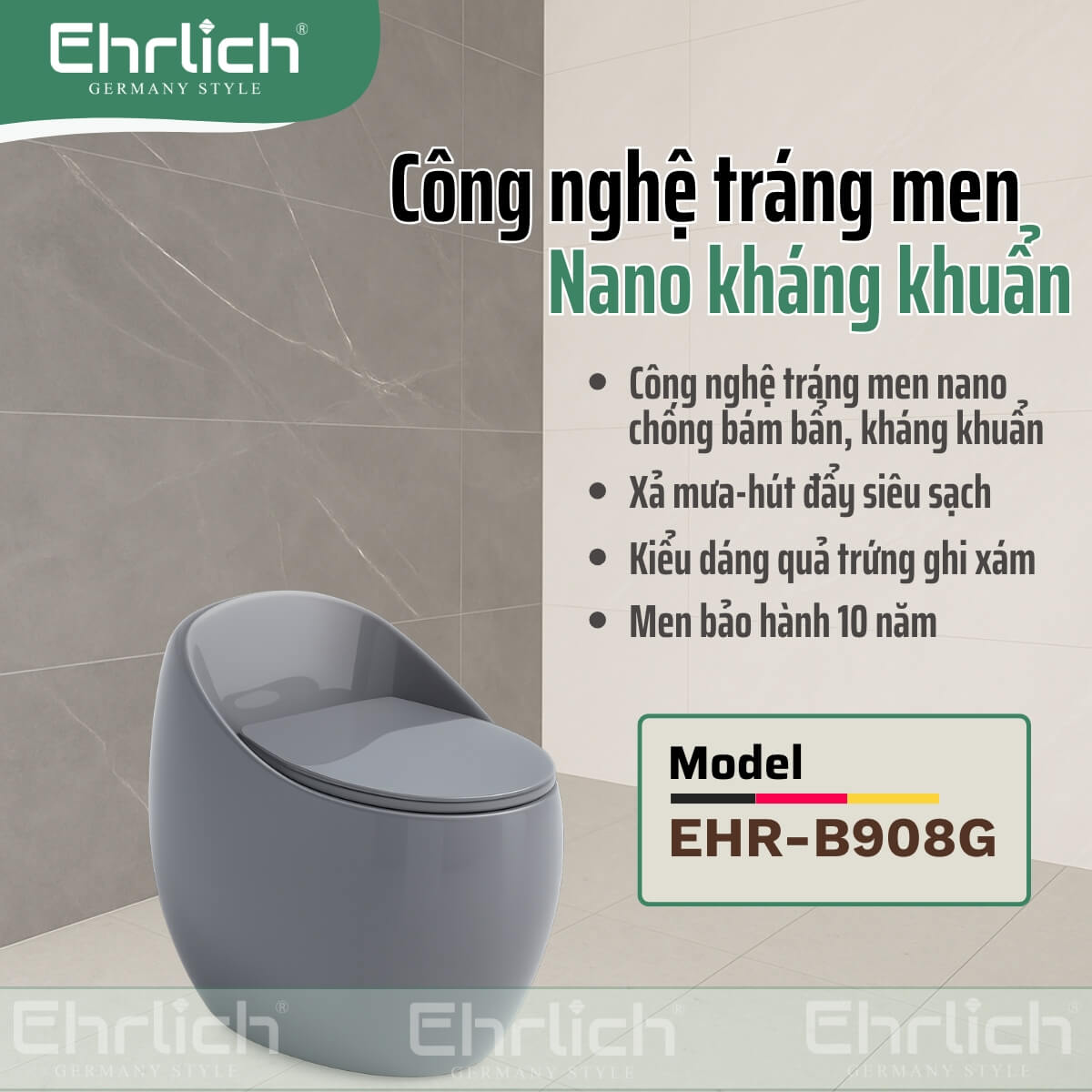 Bồn cầu trứng xám  EHR-B908G