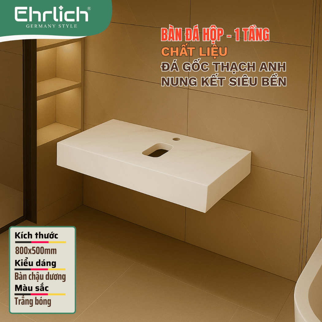 Bàn đá hộp 1 tầng - Trắng bóng