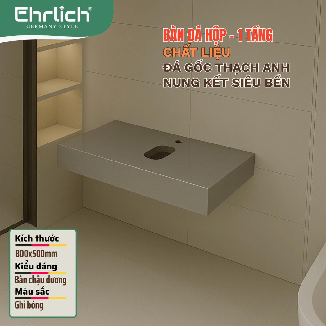 Bàn đá hộp 1 tầng - Xám bóng