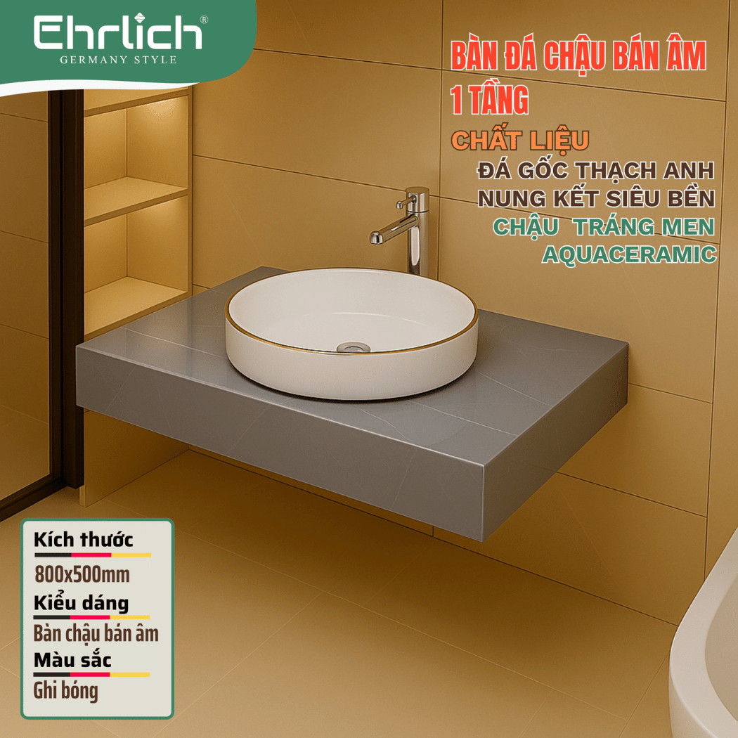 Bàn đá chậu bán âm 1 tầng - Ghi bóng