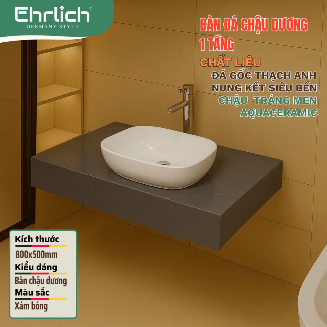 Bàn đá chậu dương 1 tầng - Xám bóng