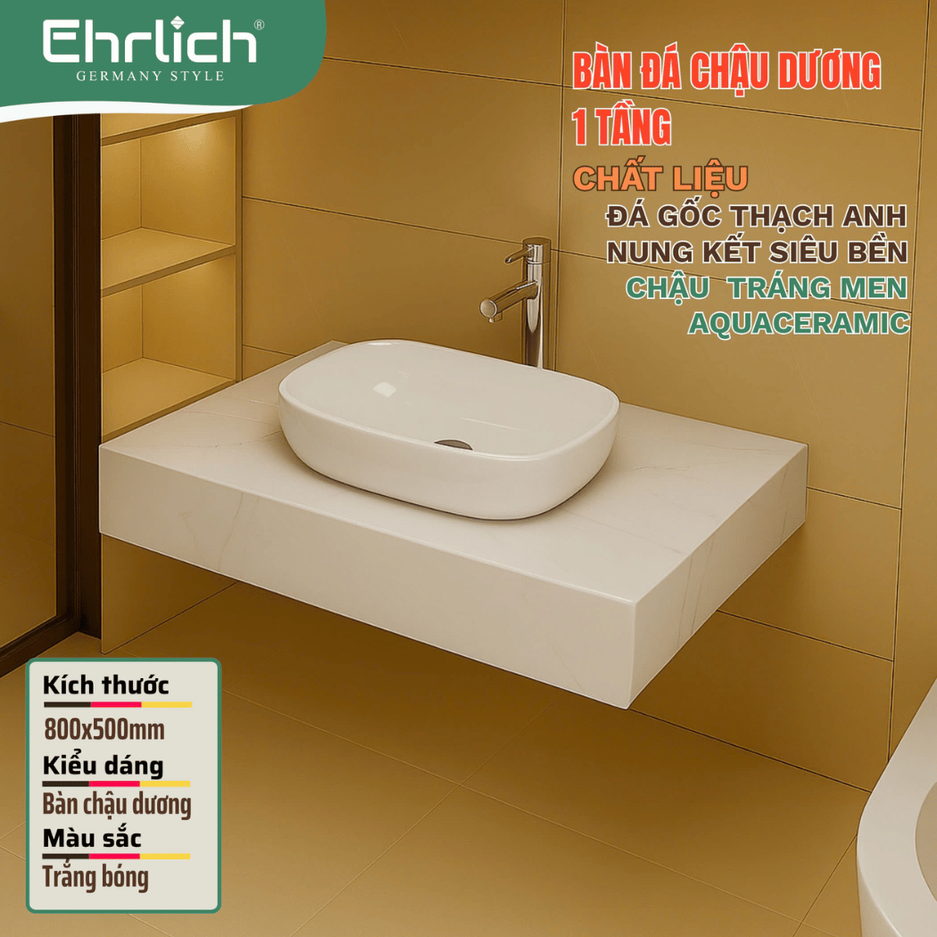 Bàn đá chậu dương 1 tầng - Trắng bóng