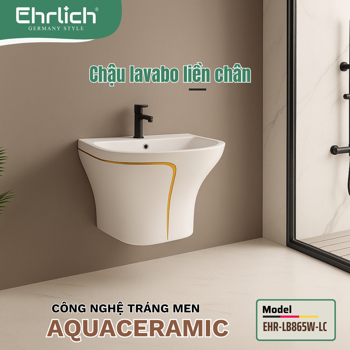 Chậu lavabo liền chân LB865W-LC