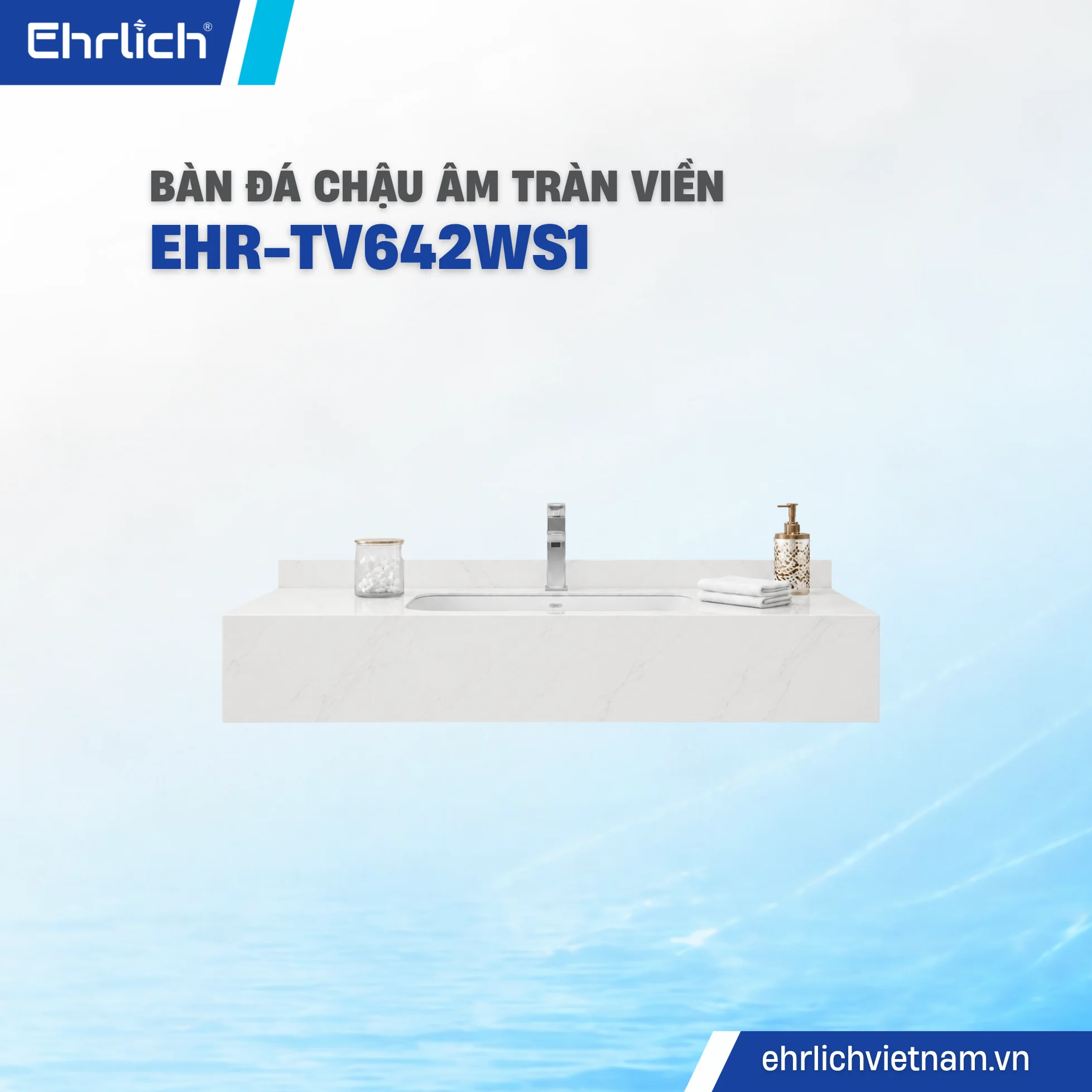 Bàn đá lavabo trắng bóng 1 tầng tràn viền – 60×42