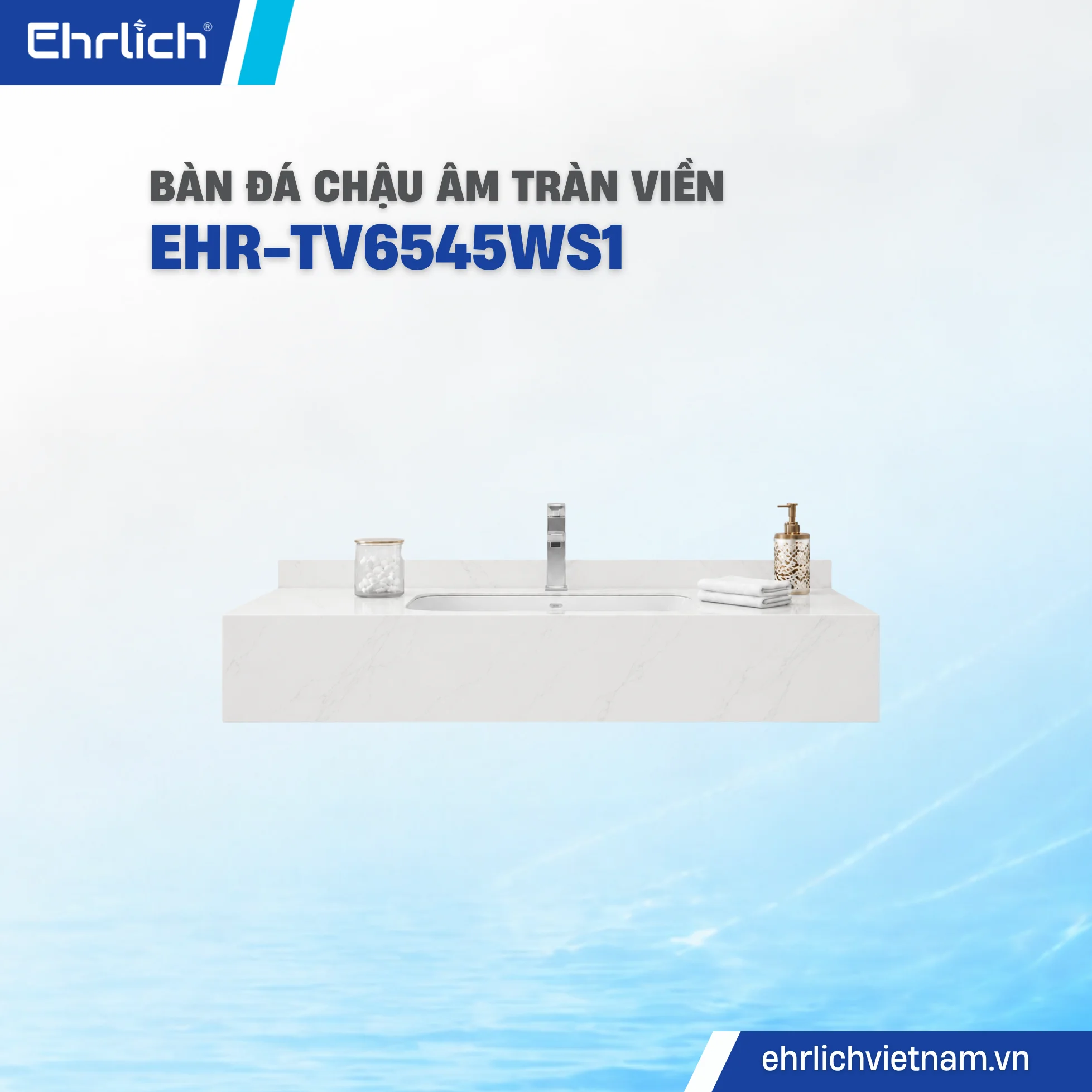 Bàn đá lavabo trắng bóng 1 tầng tràn viền – 65×45