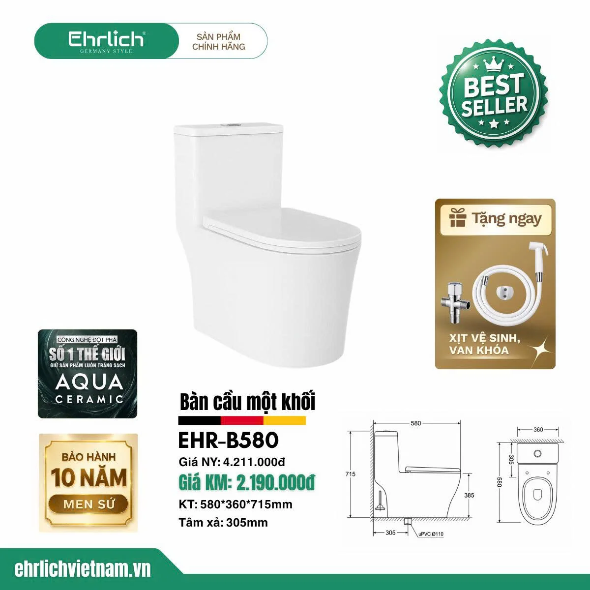 Bồn cầu liền khối EHR-B580
