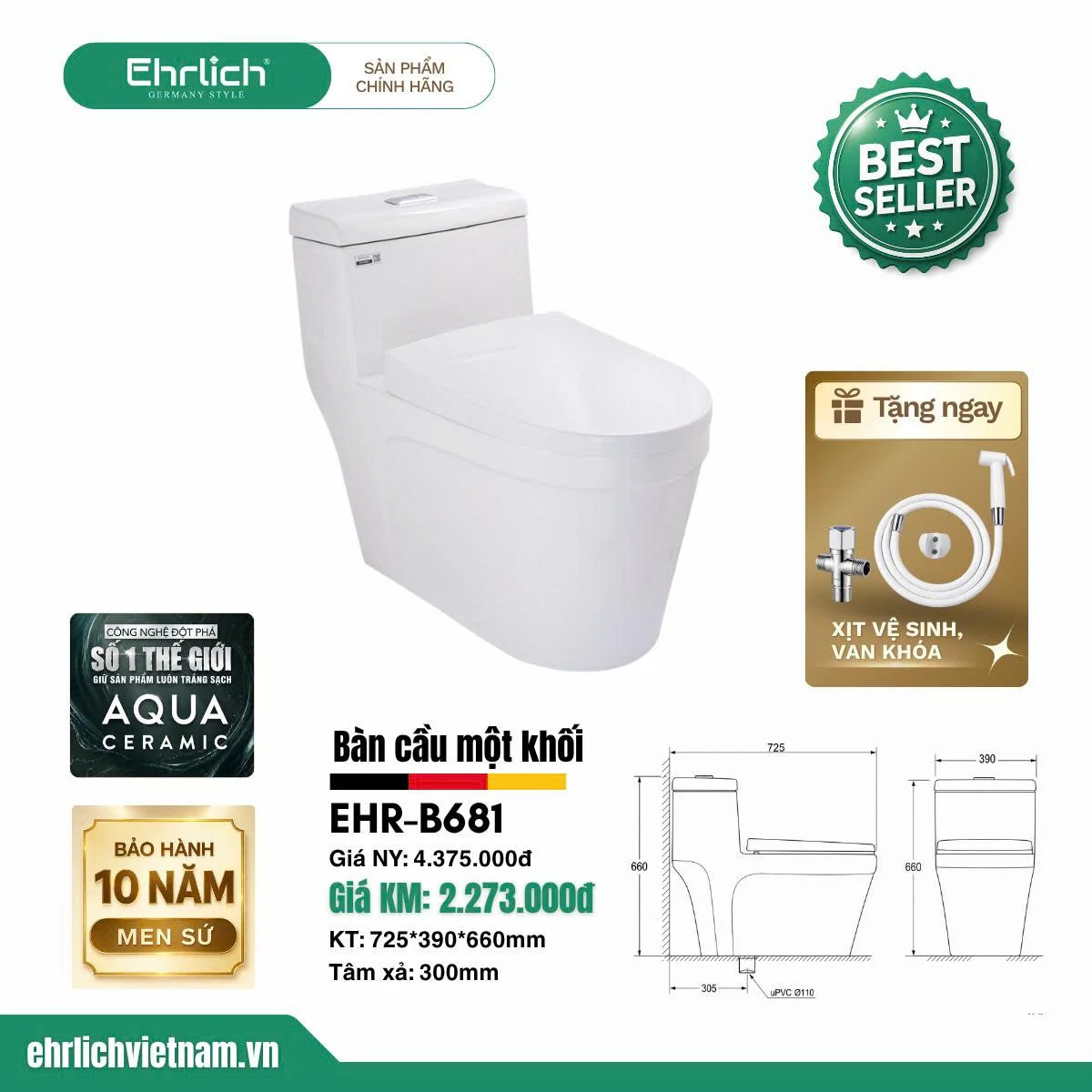 Bồn cầu liền khối EHR-B681