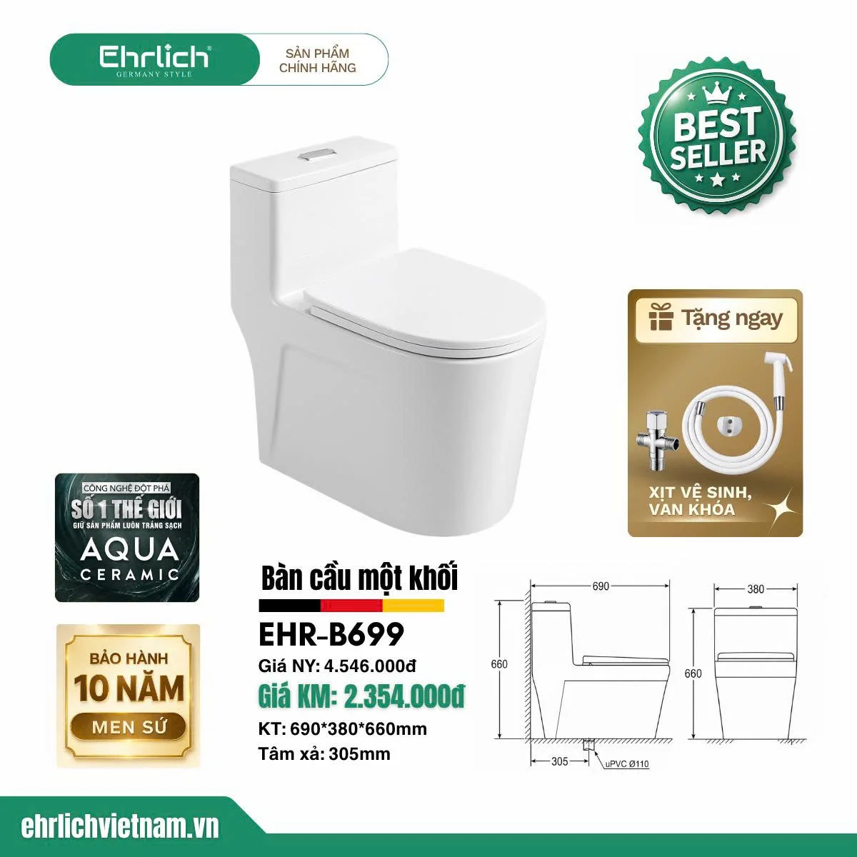 Bồn cầu liền khối EHR-B699