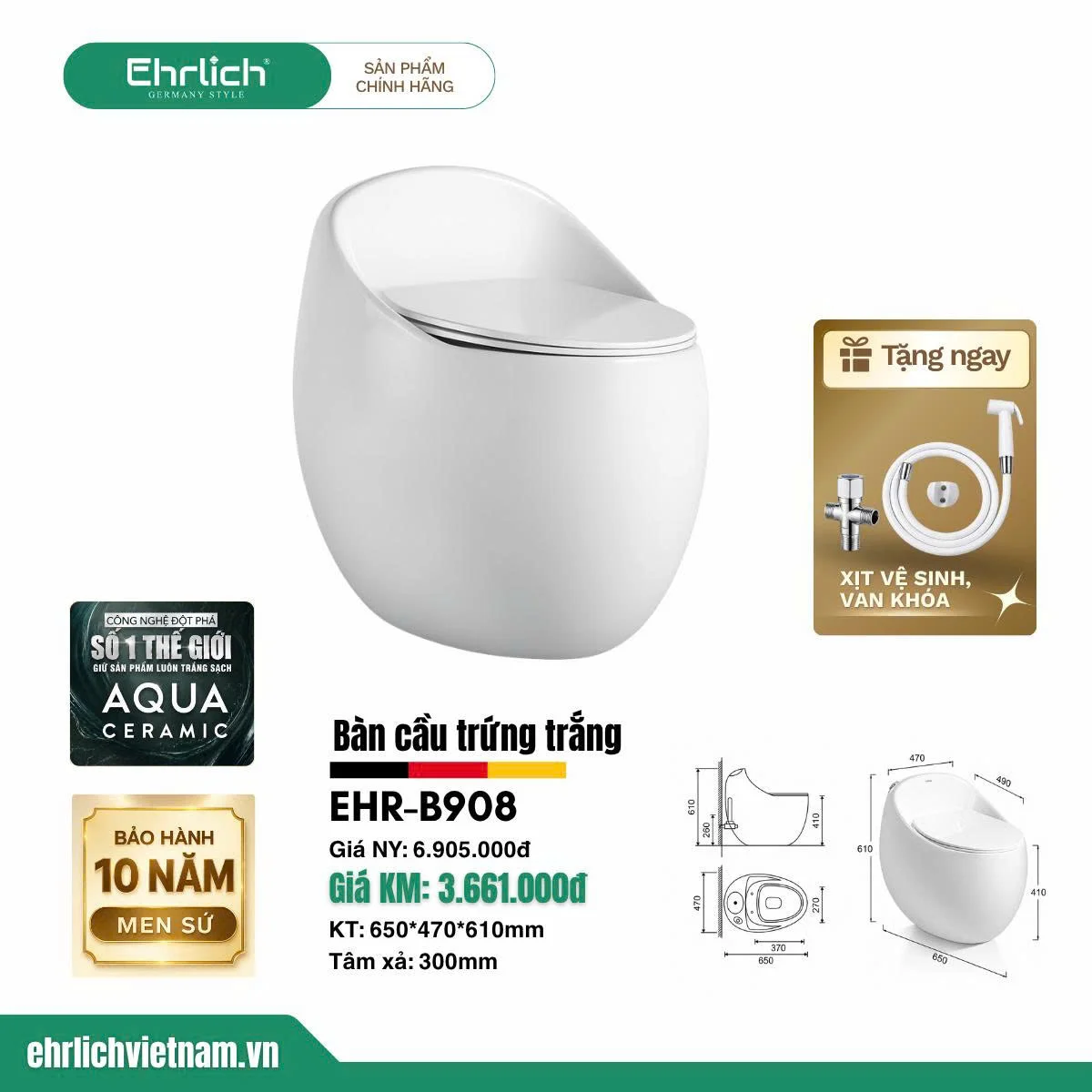 Bồn cầu trứng trắng EHR-B908