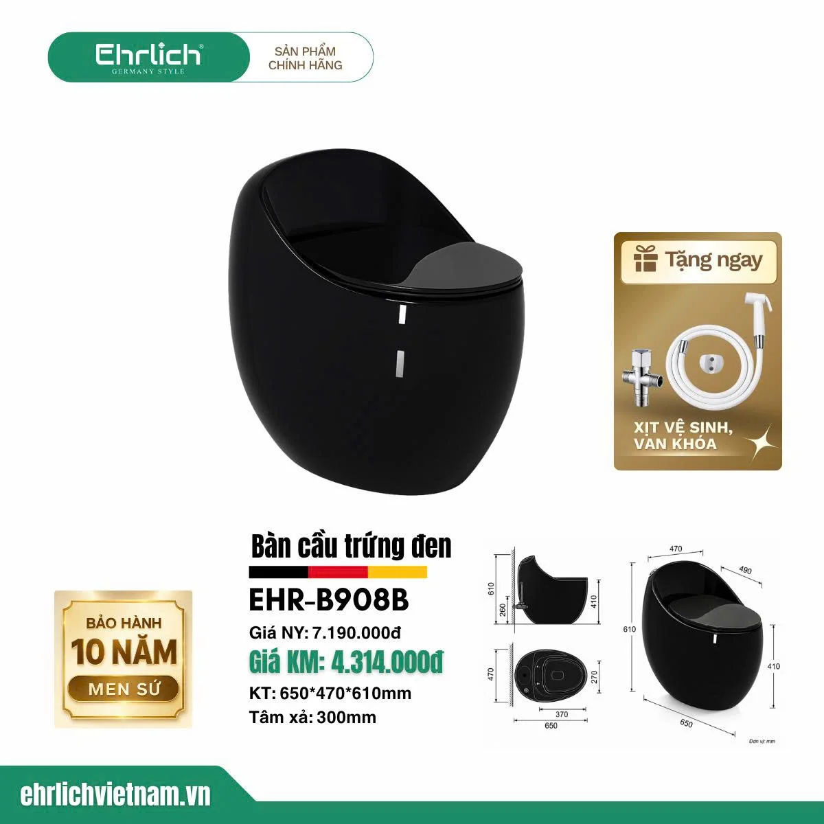Bồn cầu trứng đen EHR-B908B