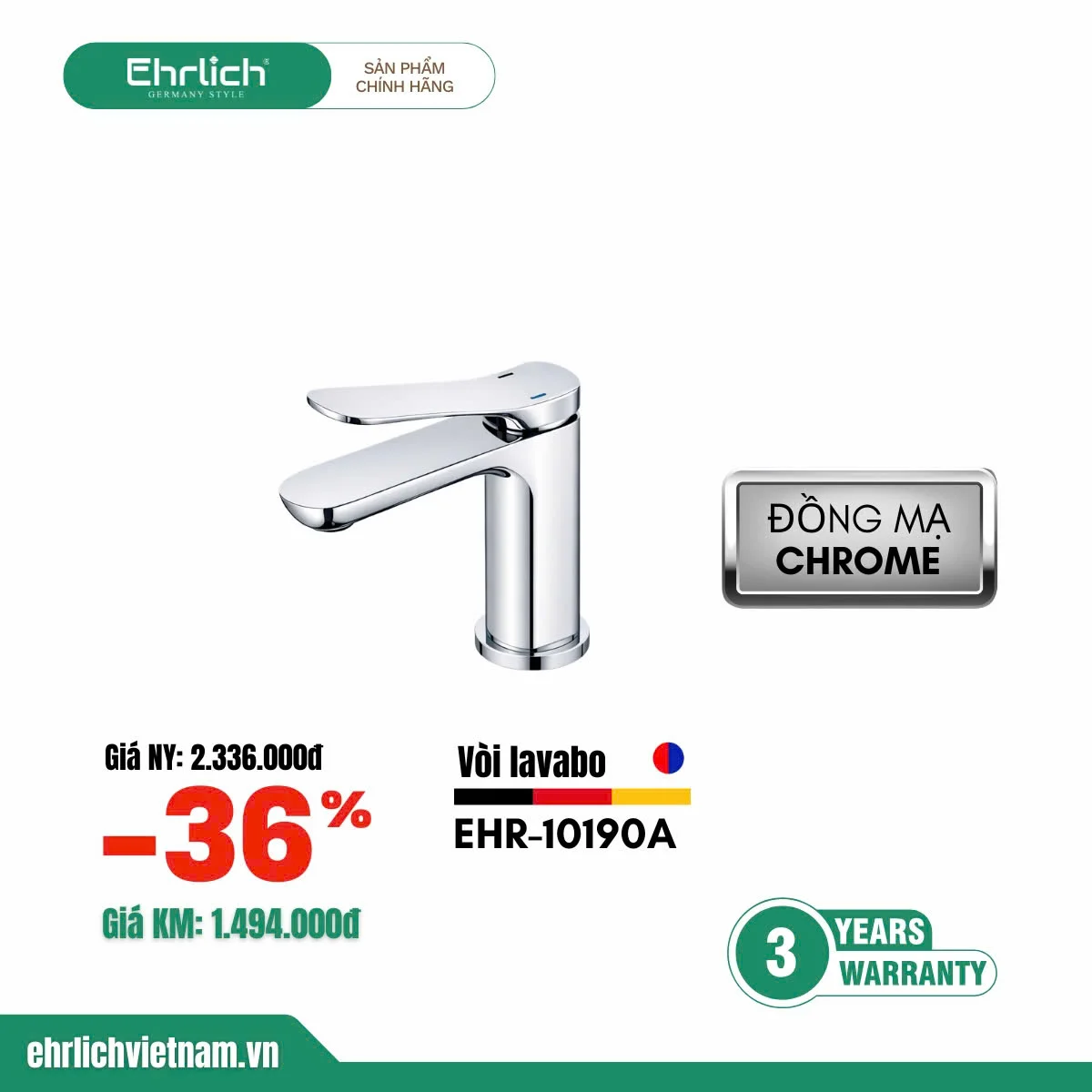 Vòi lavabo nóng lạnh EHR-V10190A