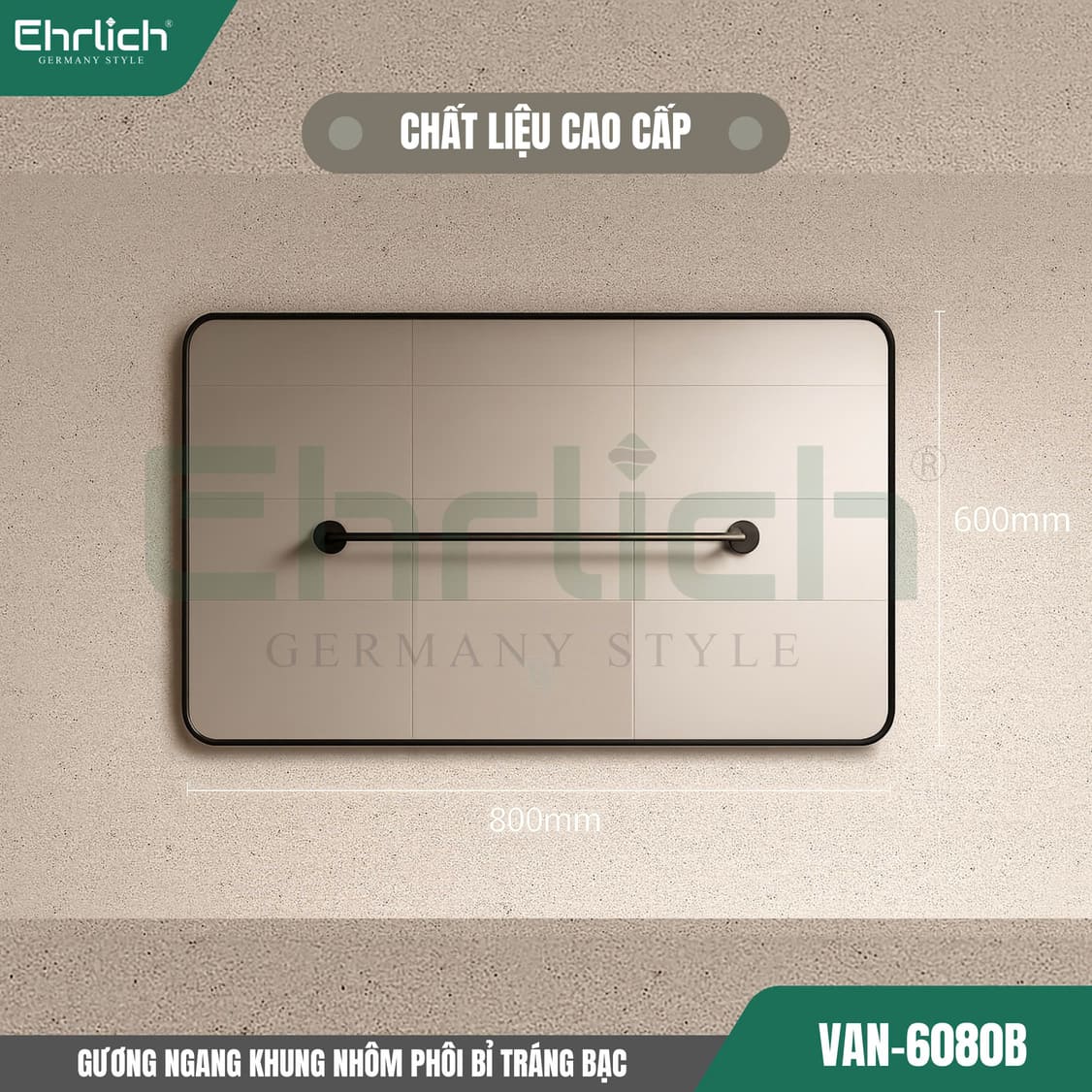 Gương ngang khung nhôm phôi Bỉ tráng bạc VAN-6080B