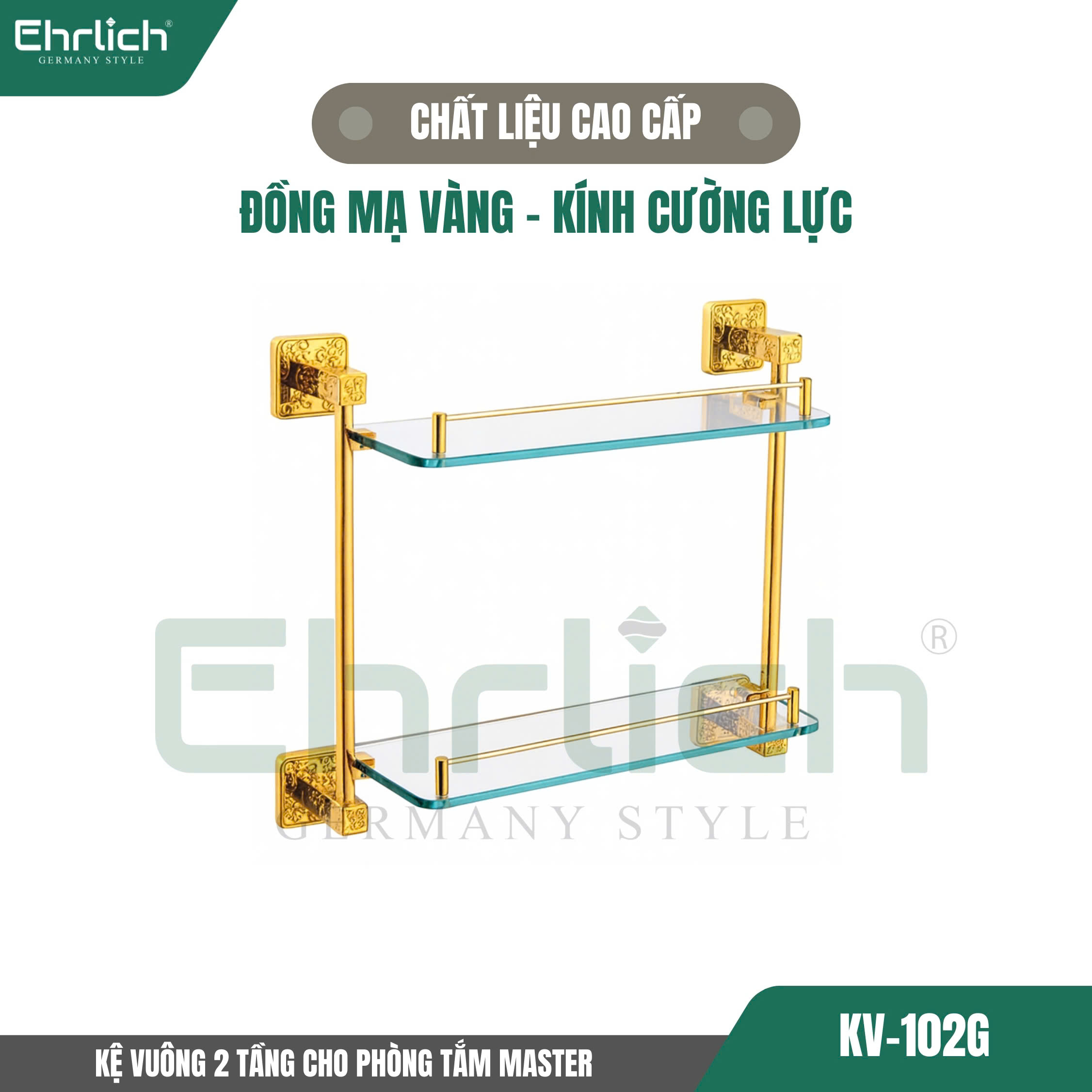 Kệ vuông 2 tầng cho phòng tắm master KV-102G