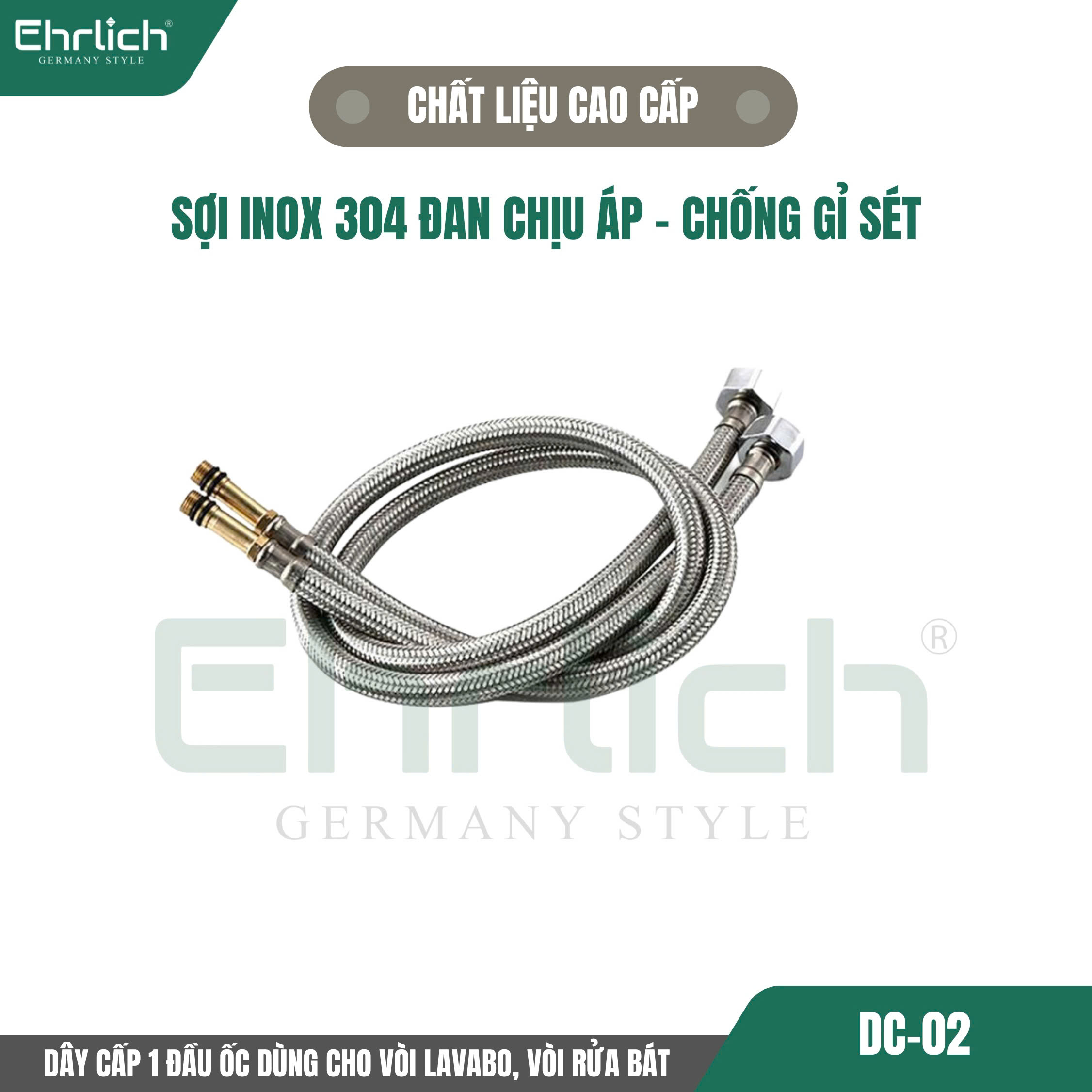 Dây cấp 1 đầu ốc dùng cho vòi lavabo, vòi rửa bát DC-02