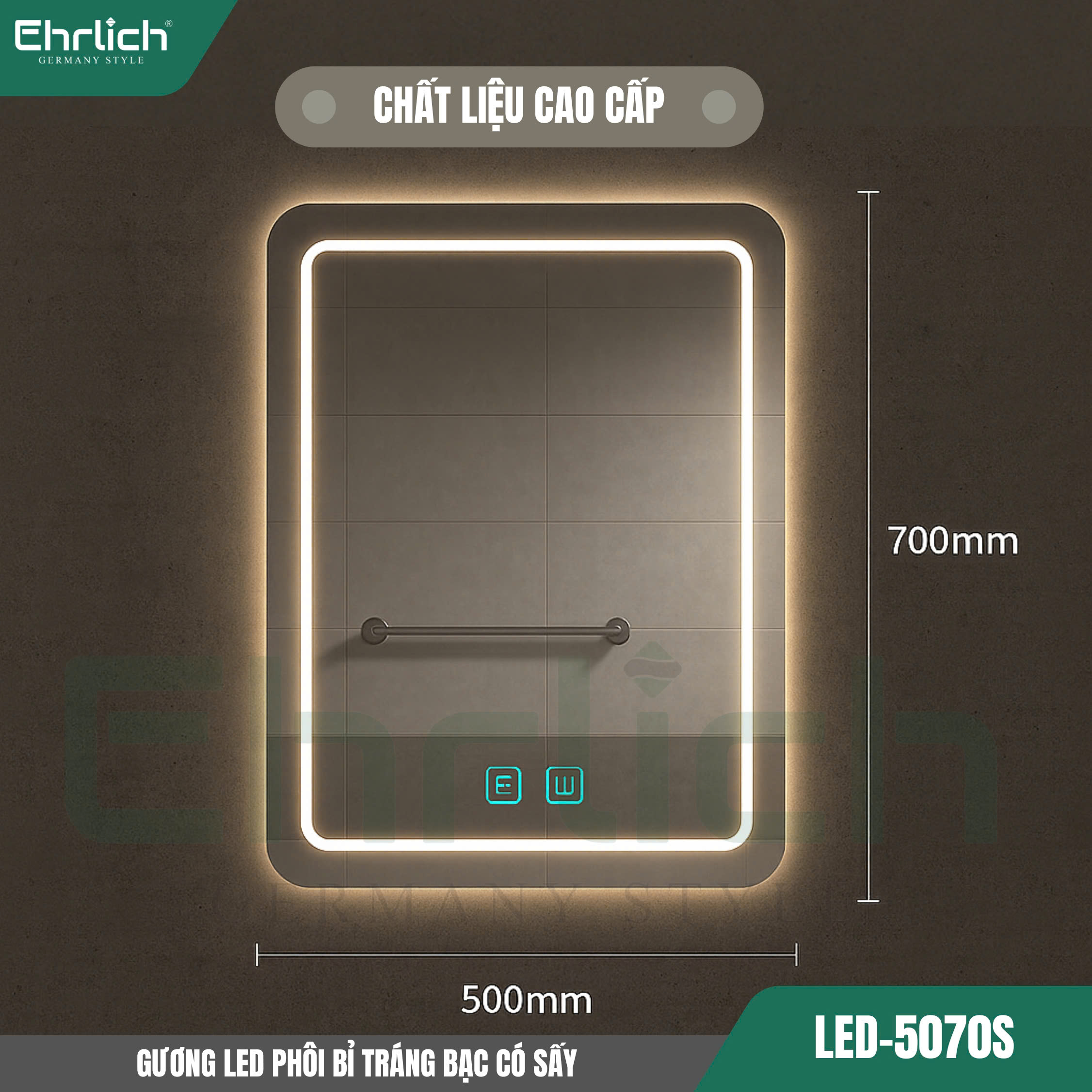 Gương LED phôi Bỉ tráng bạc có sấy LED-5070S