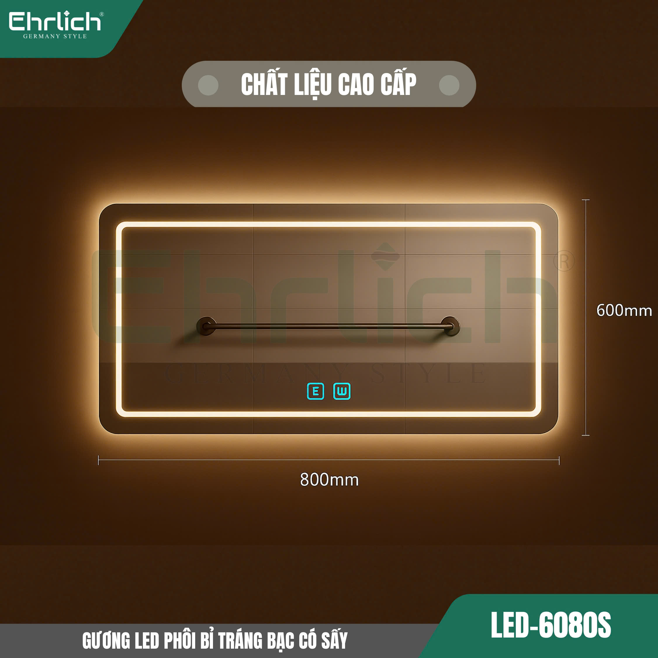 Gương LED phôi Bỉ tráng bạc có sấy LED-6080S