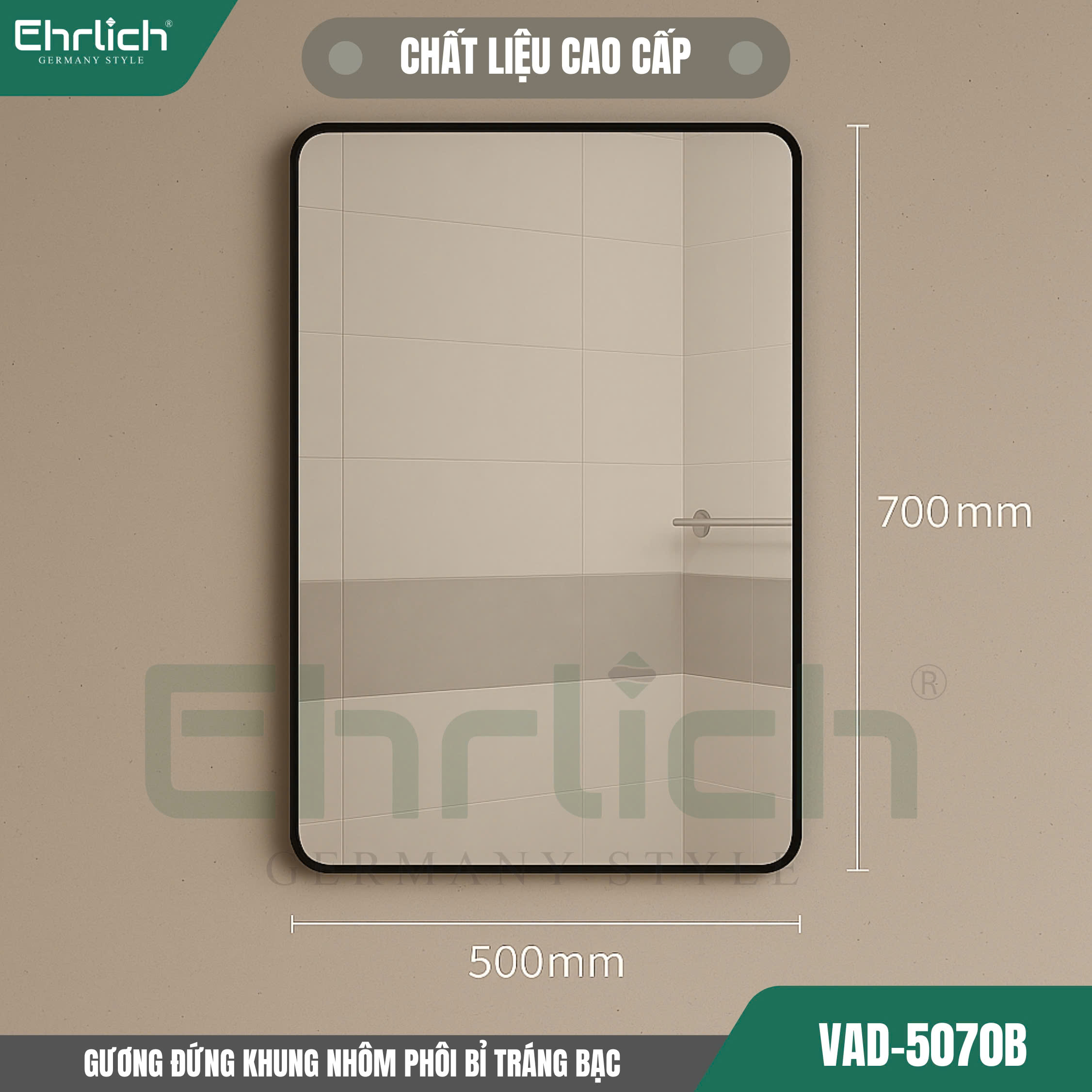 Gương đứng khung nhôm phôi Bỉ tráng bạc VAD-5070B