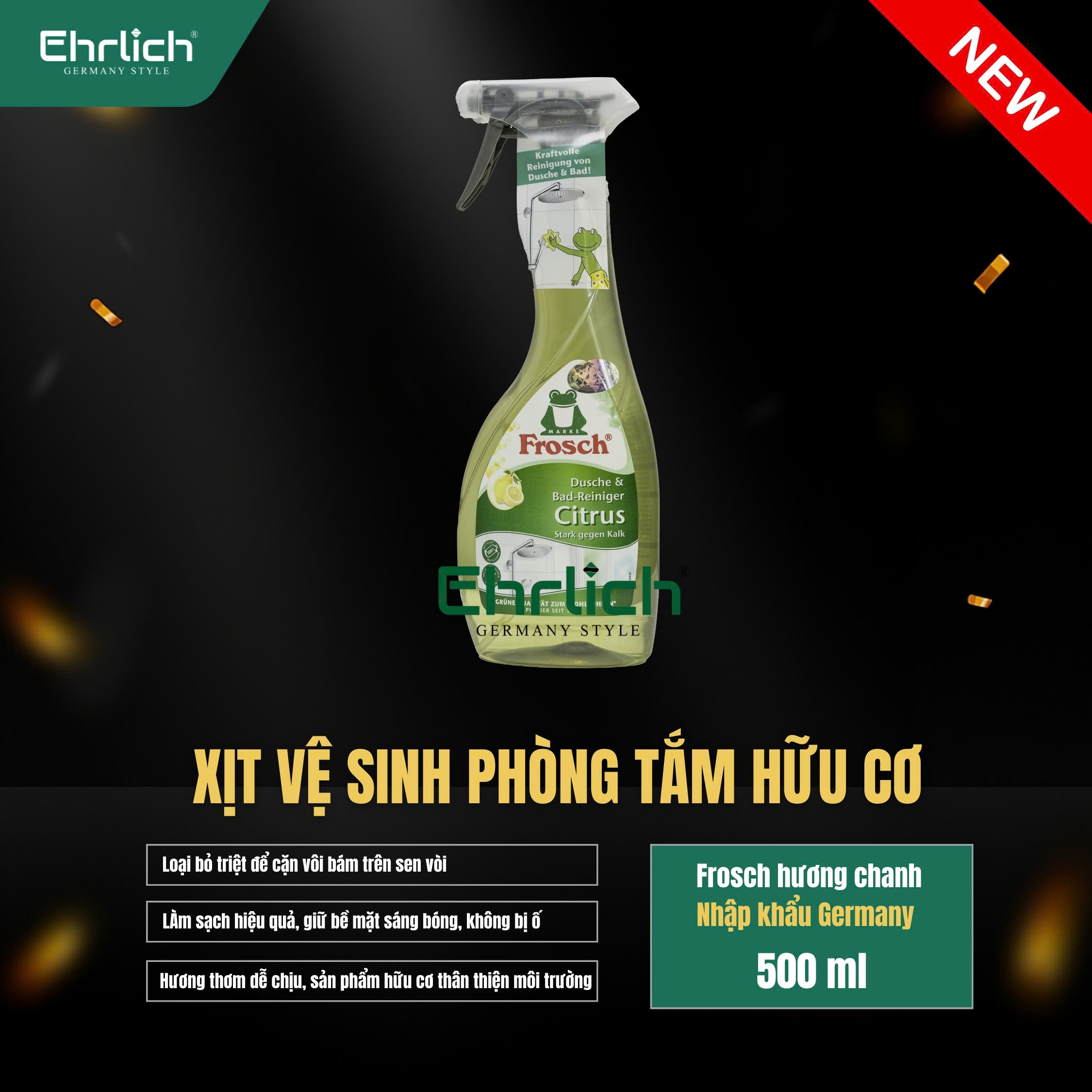 Xịt vệ sinh phòng tắm hữu cơ Frosch hương chanh