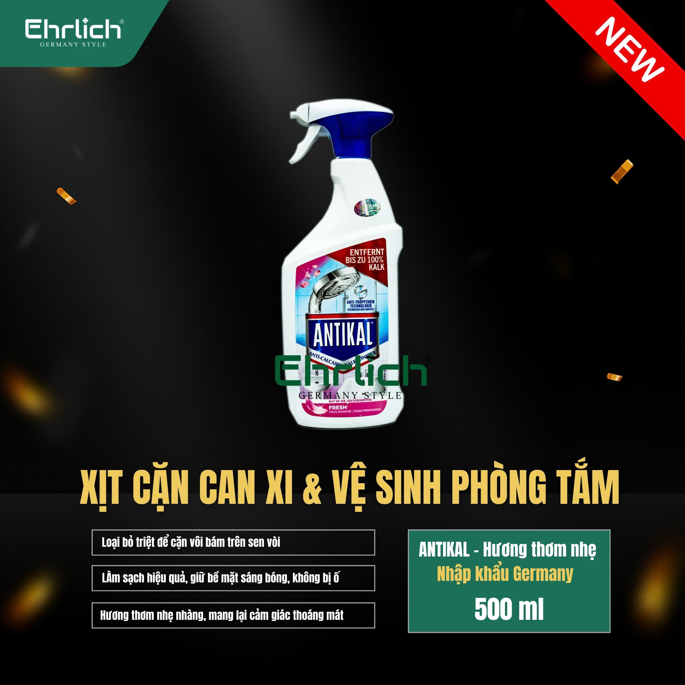 Xịt cặn canxi và vệ sinh phòng tắm Antikal