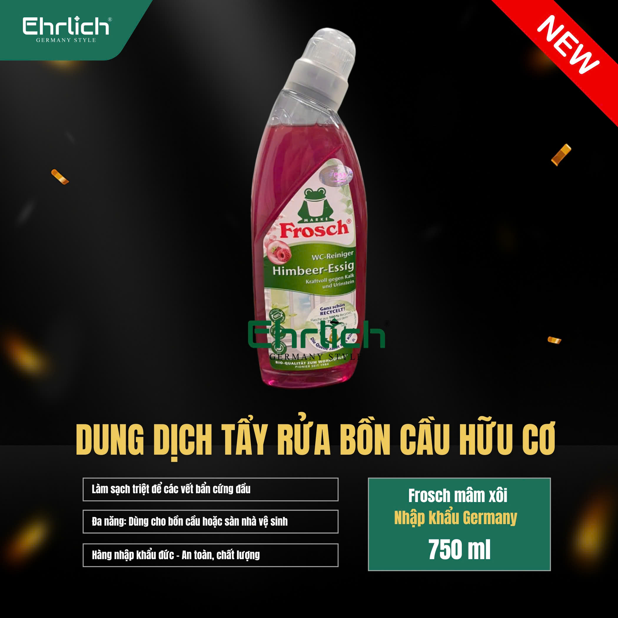 Dung dịch tẩy rửa bồn cầu hữu cơ Frosch hương mâm xôi