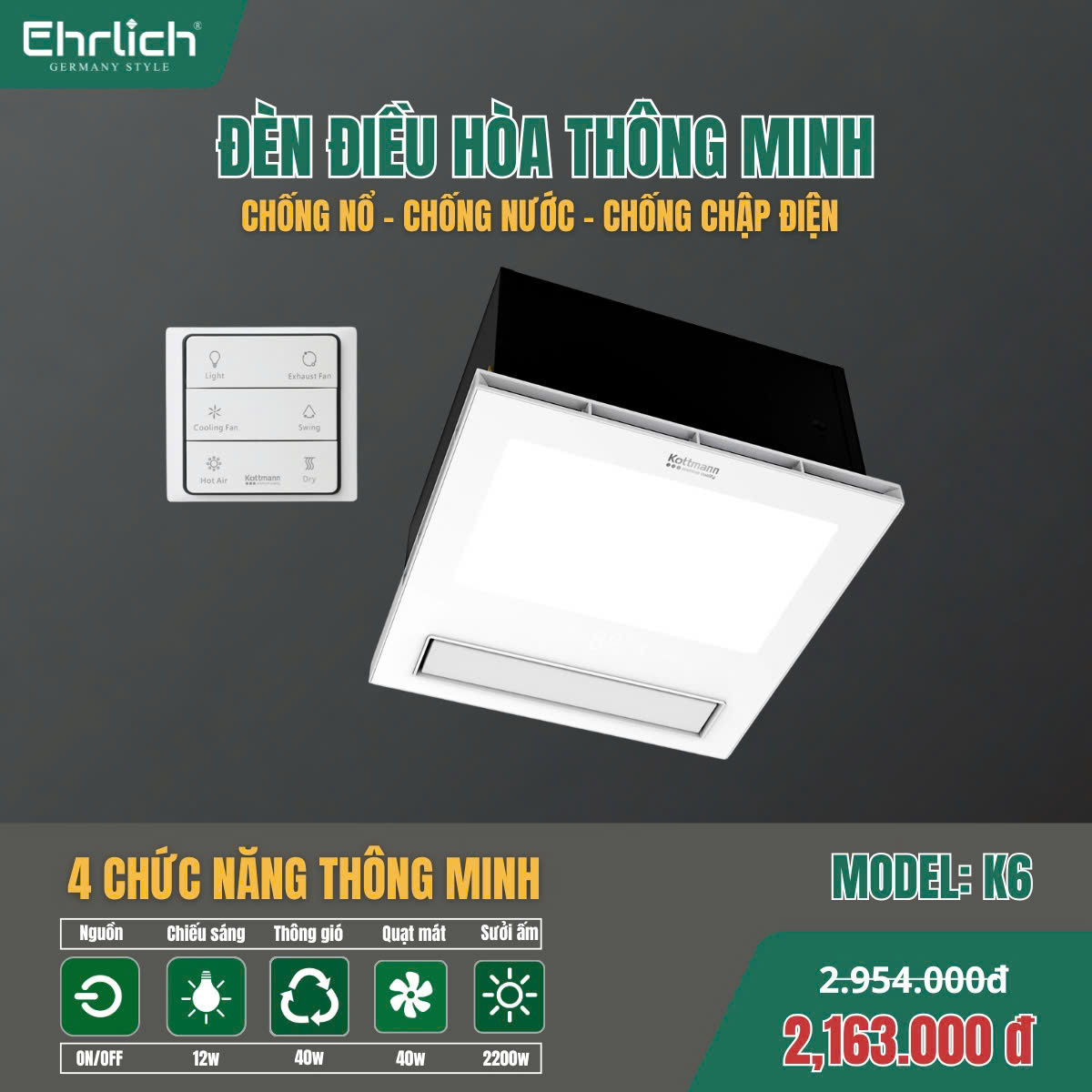 Đèn điều hòa thông minh K6