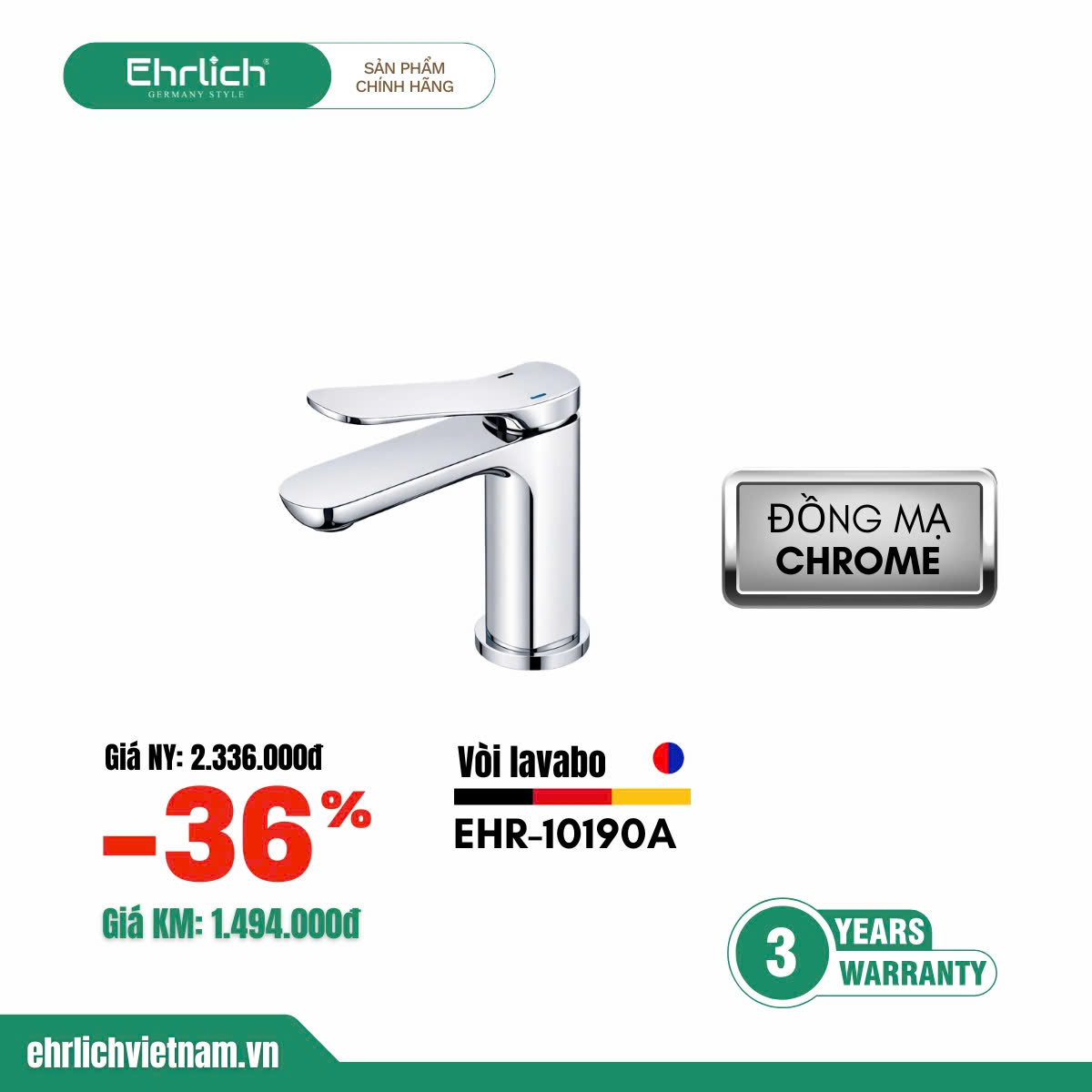 Vòi lavabo nóng lạnh  EHR-V10190A