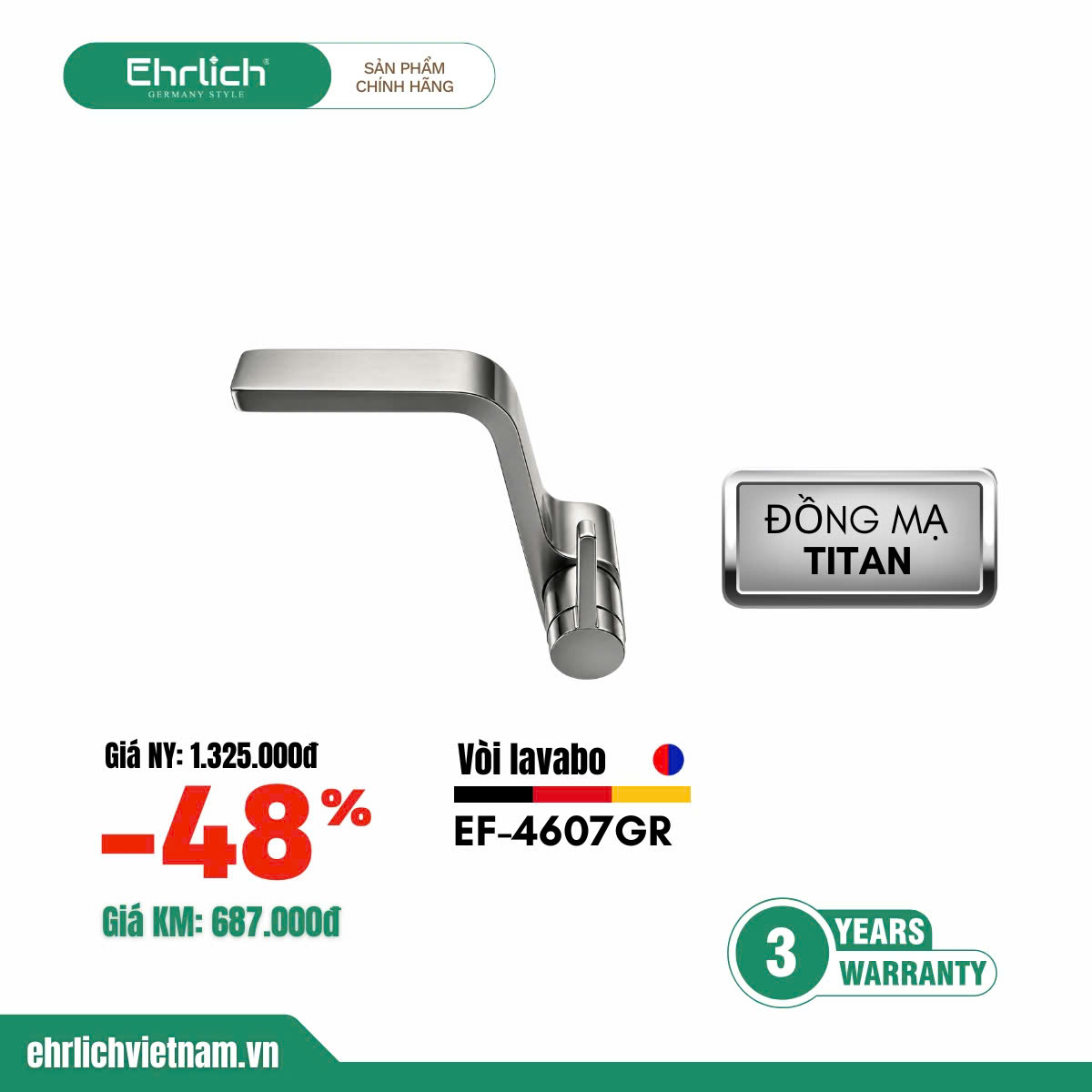 Vòi lavabo nóng lạnh EHR-V4607GR