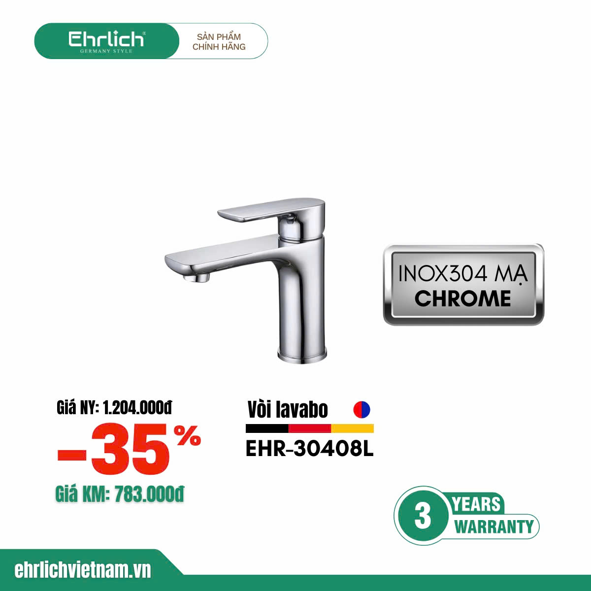 Vòi lavabo nóng lạnh  EHR-V30408L