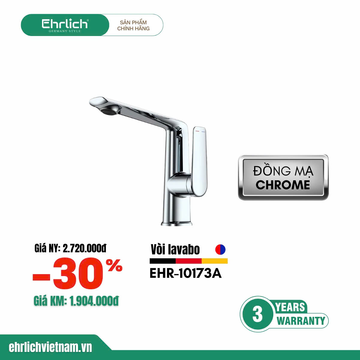 Vòi lavabo nóng lạnh EHR-V10173A