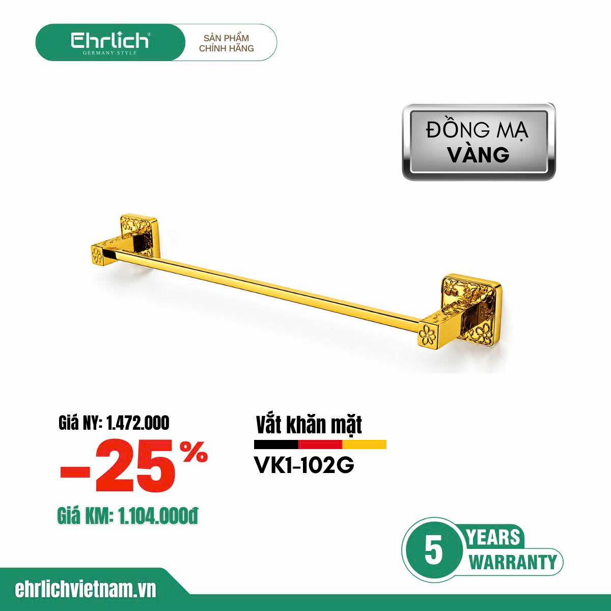 Vắt khăn đơn siêu cao cấp dành cho biệt thự VK1-102G