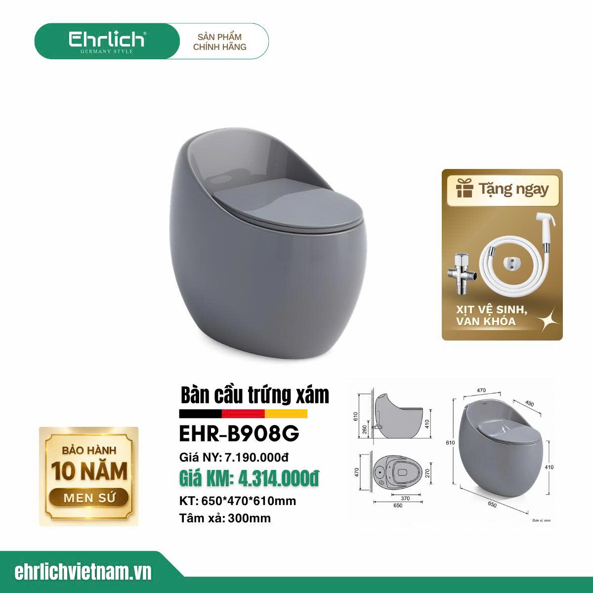 Bồn cầu trứng xám  EHR-B908G
