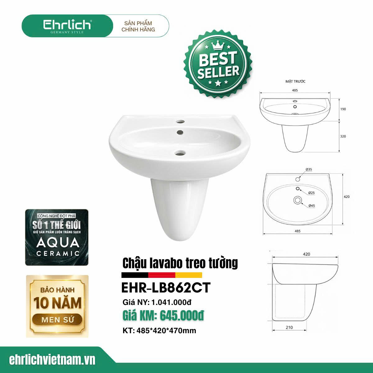 Chậu lavabo treo tường LB862CT