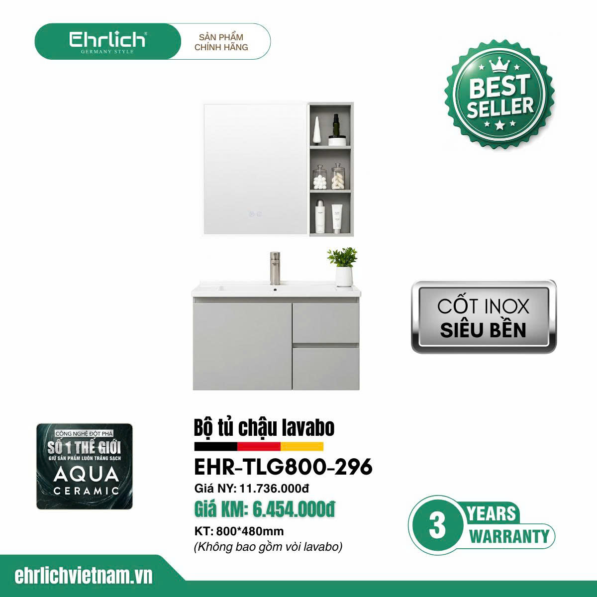 Tủ chậu cao cấp <br> TLG800-S296