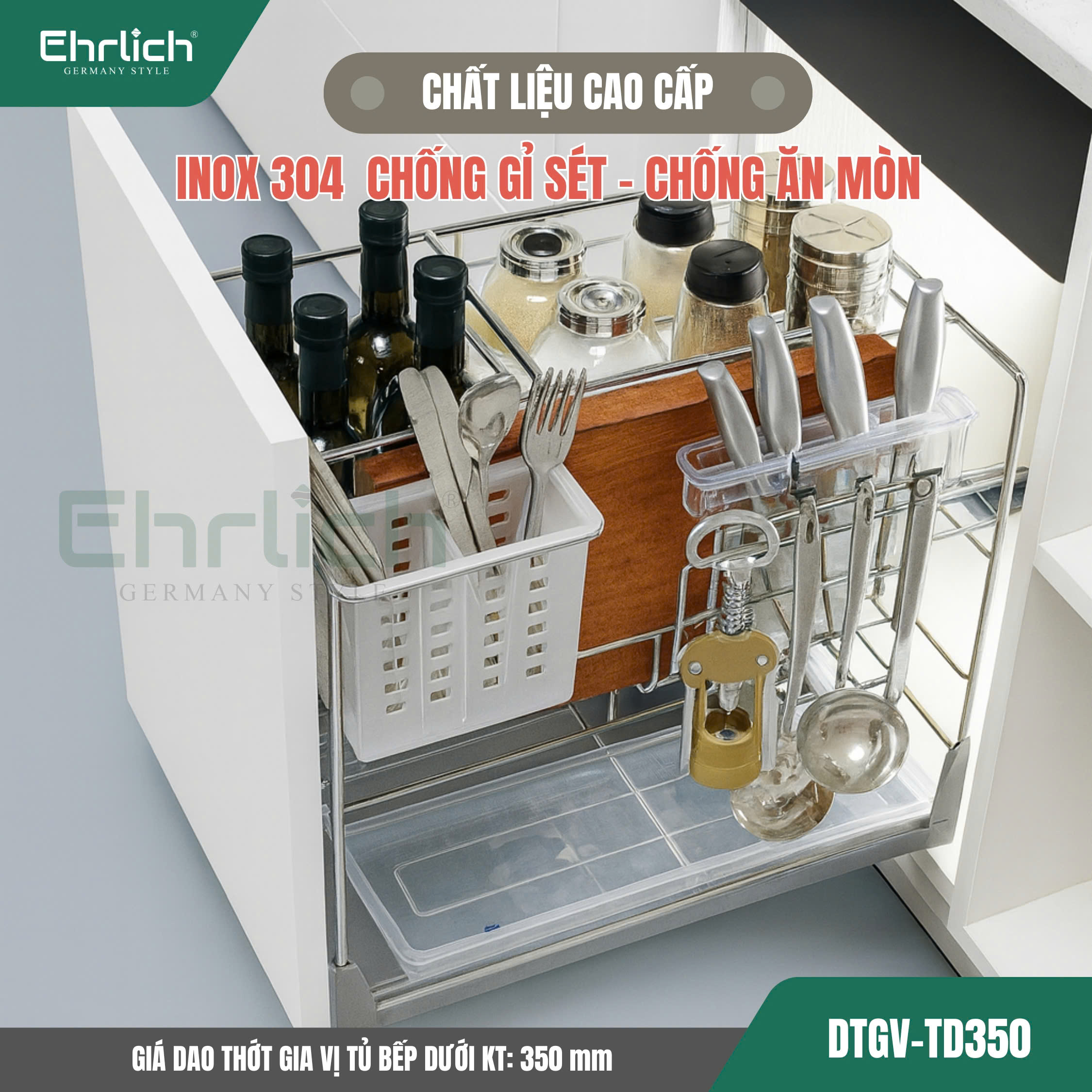 Giá dao thớt gia vị tủ bếp dưới - 350mm