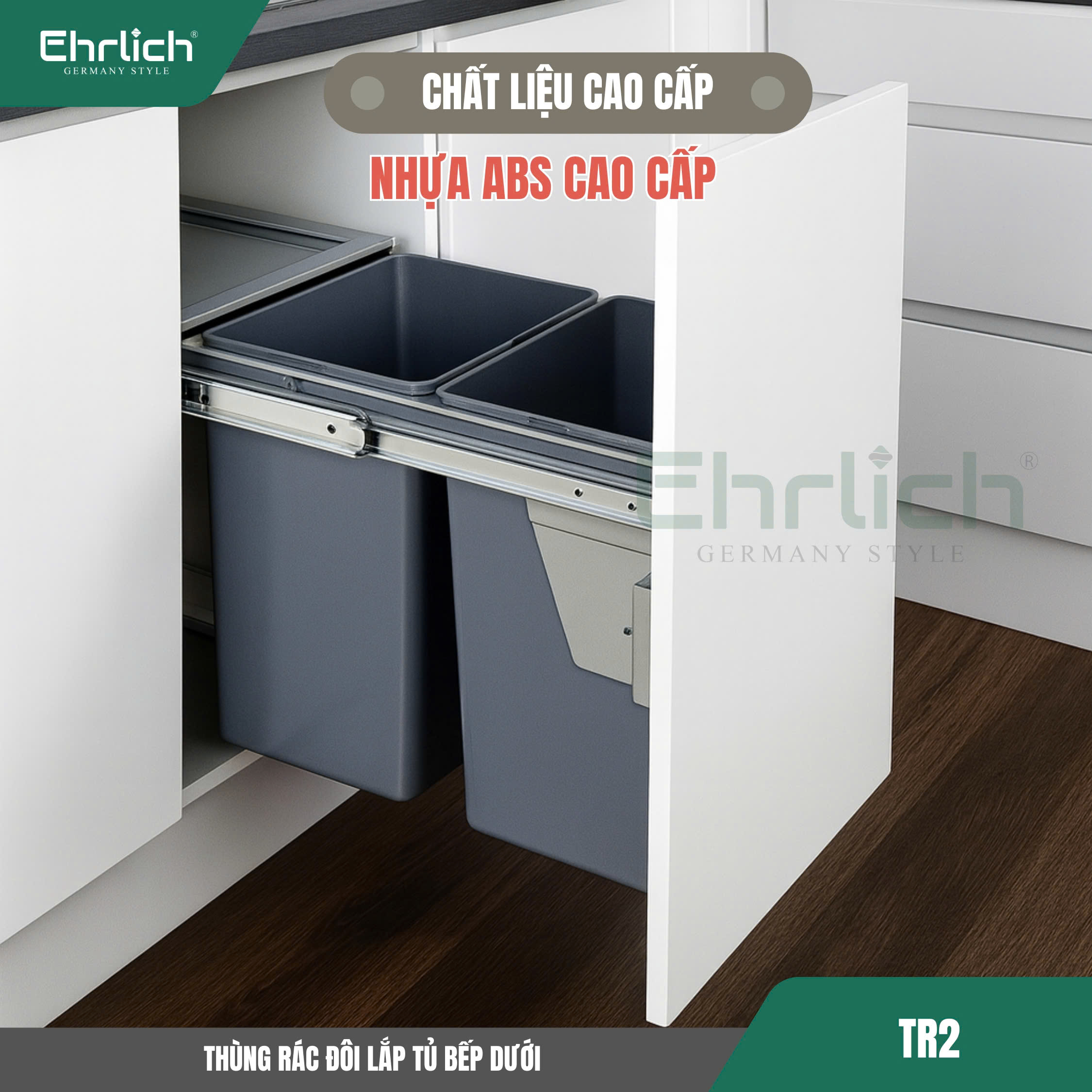 Thùng rác đôi lắp tủ bếp dưới