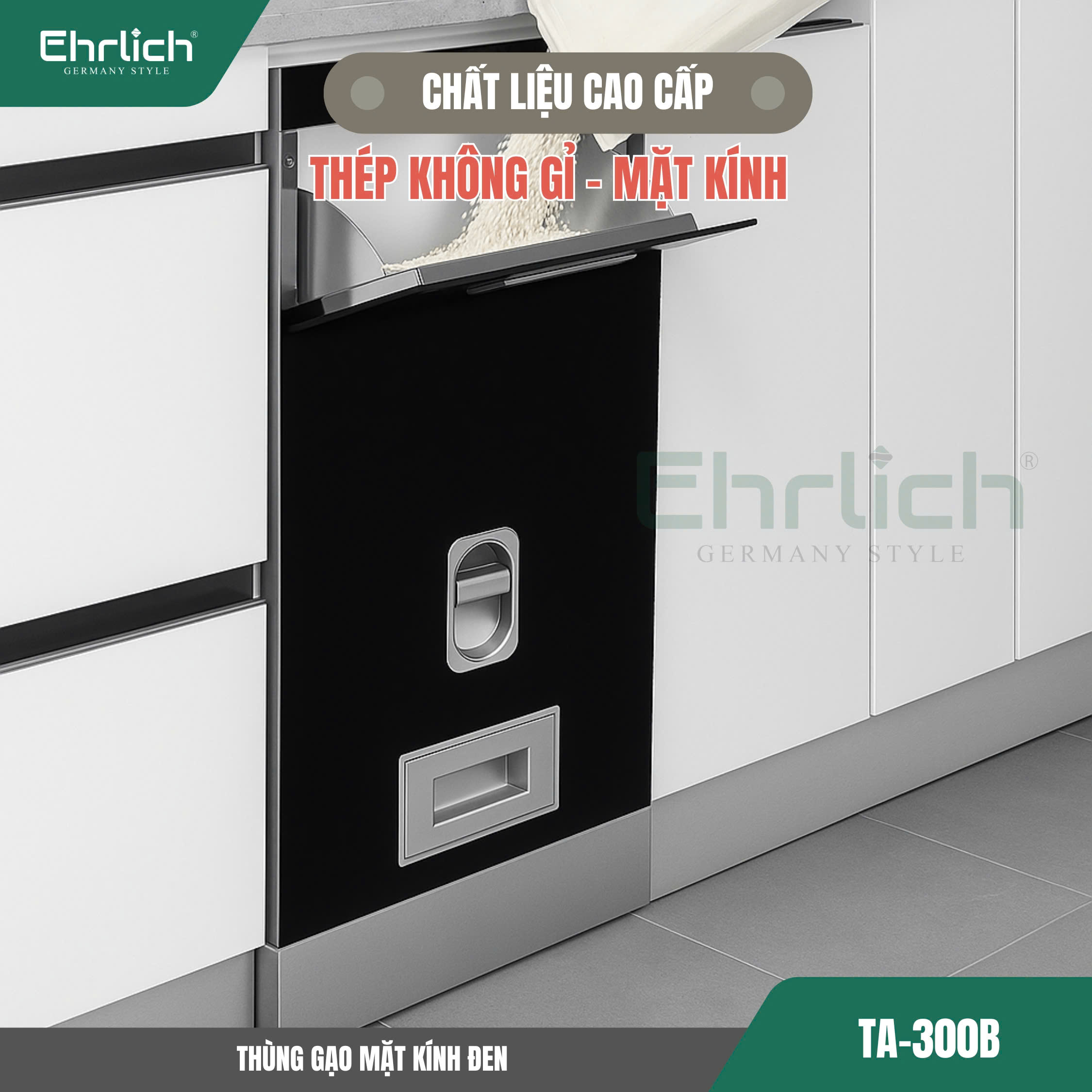 Thùng gạo mặt kính gương