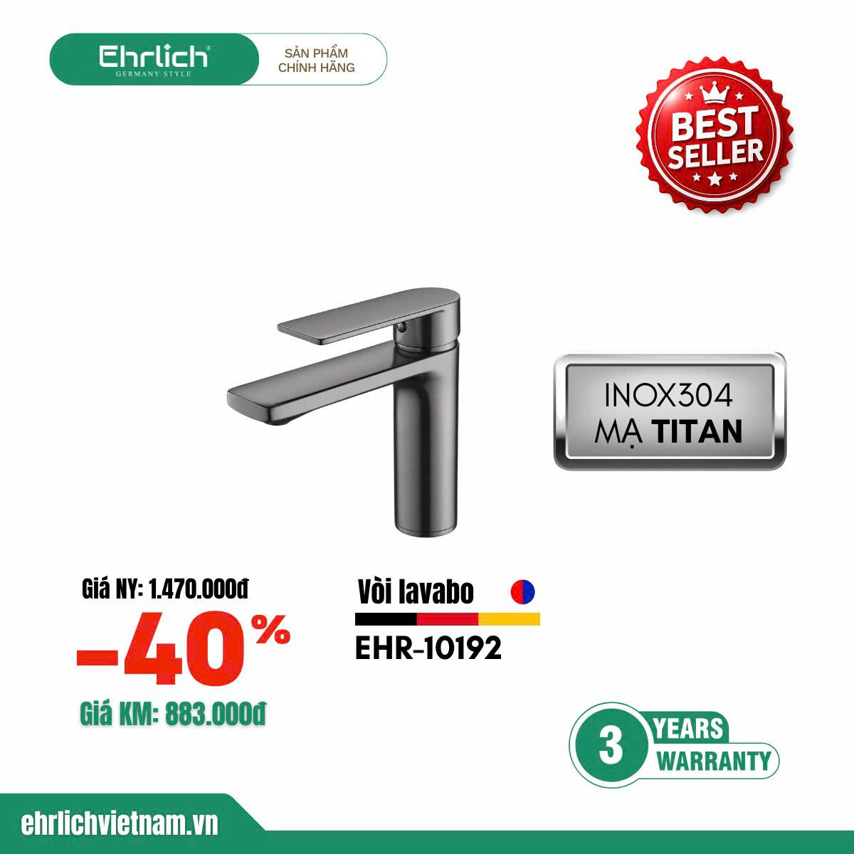 Vòi lavabo nóng lạnh EHR-V10192