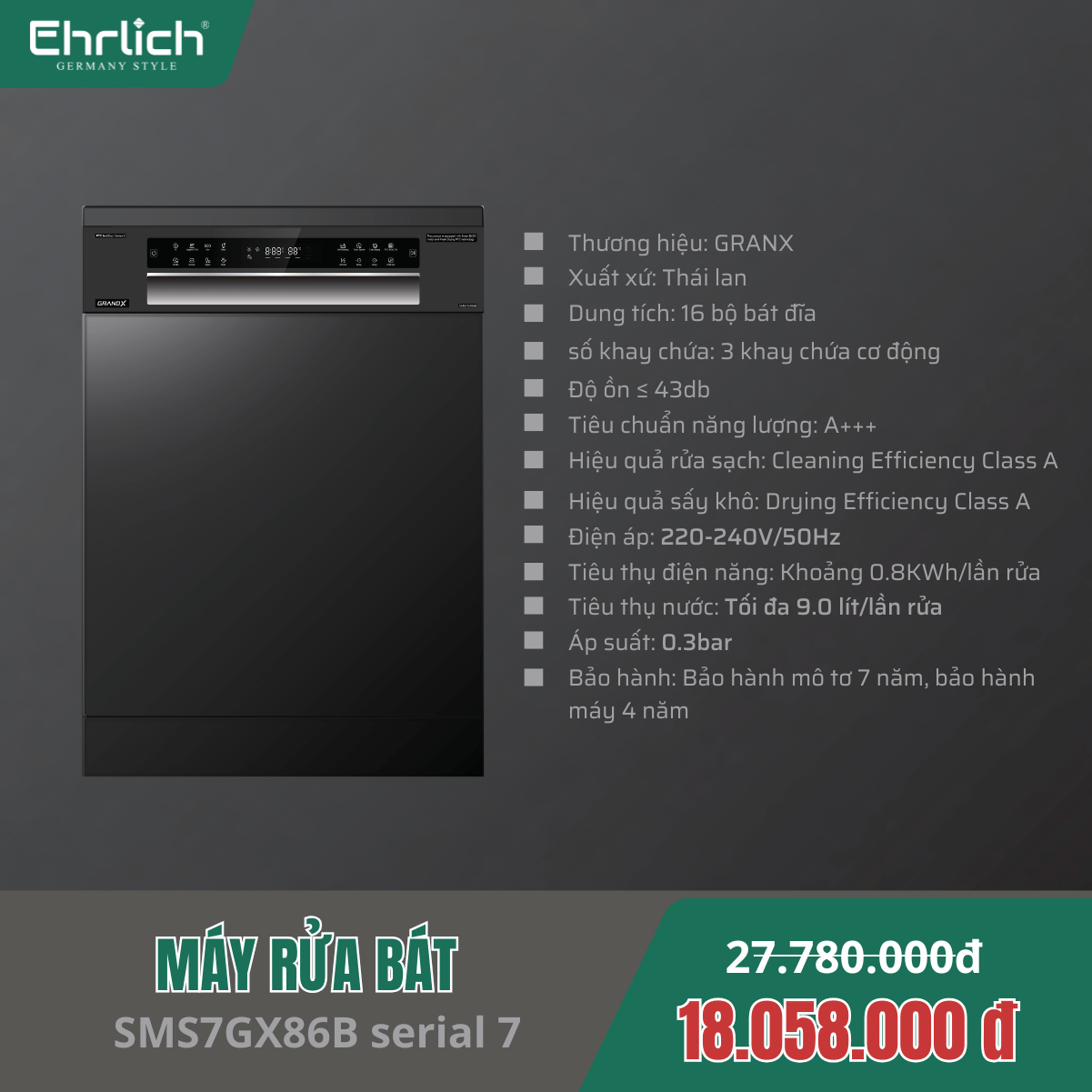 Máy Rửa Bát GRANDX SMS7GX86B Serial 7