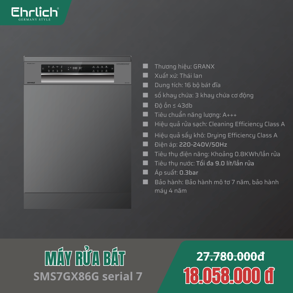 Máy Rửa Bát GRANDX SMS7GX86G Serial 7