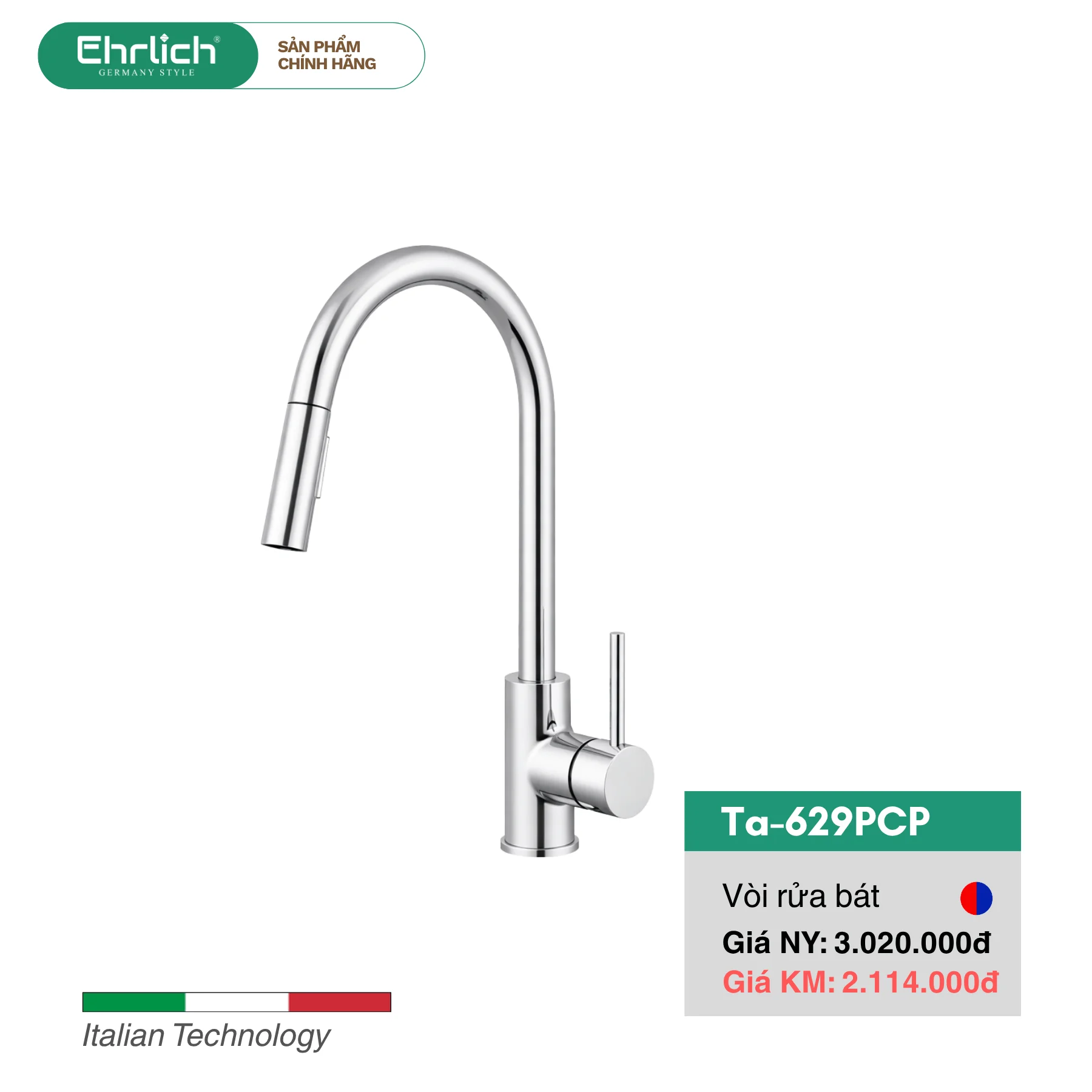 Vòi Rửa Bát Dây Rút Nóng Lạnh TA-629PCP