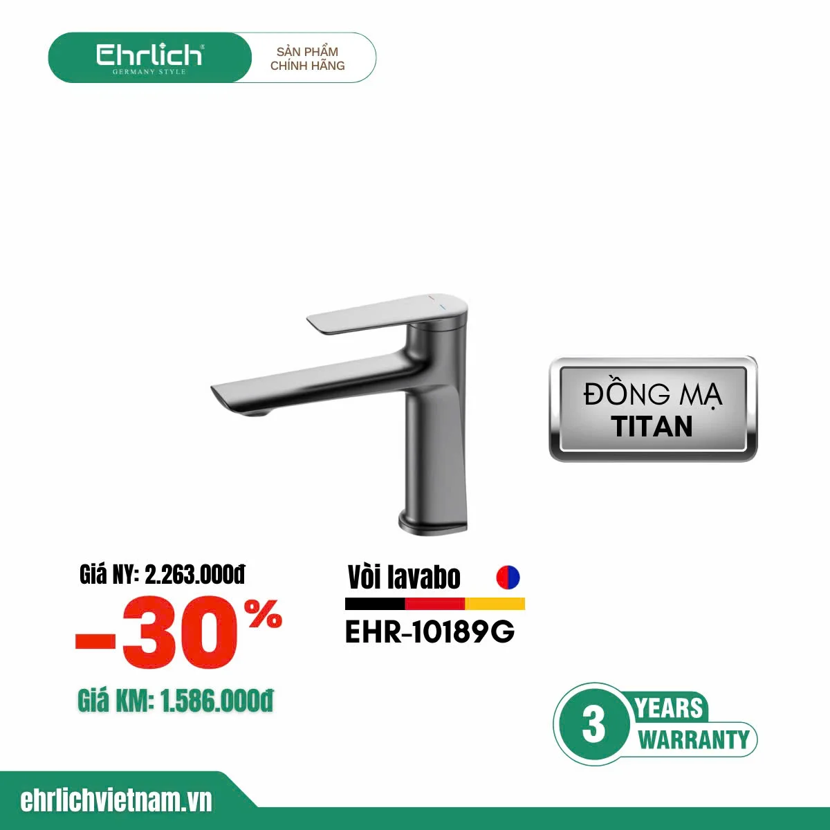 Vòi lavabo nóng lạnh EHR-V10189G