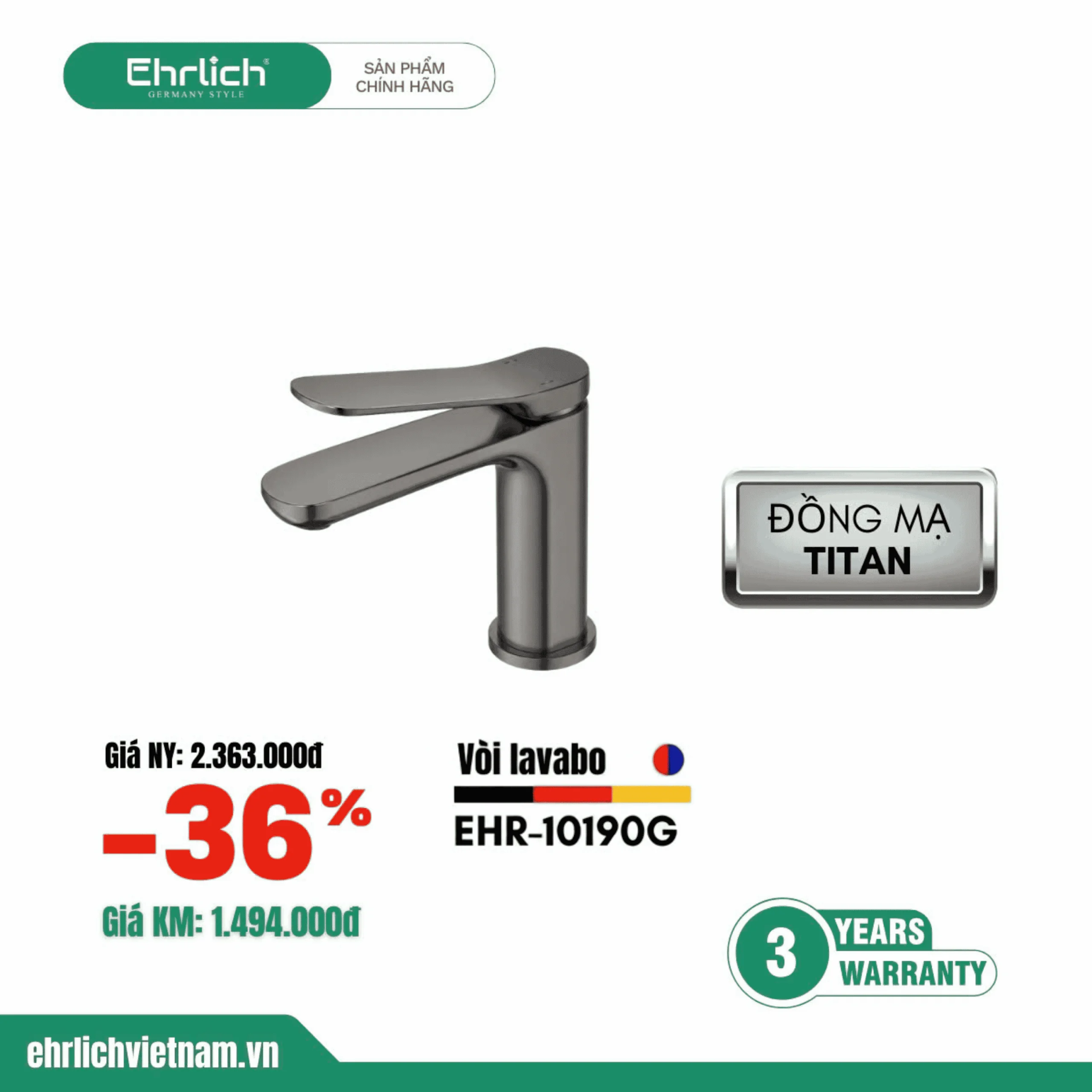 Vòi lavabo nóng lạnh EHR-V10190G