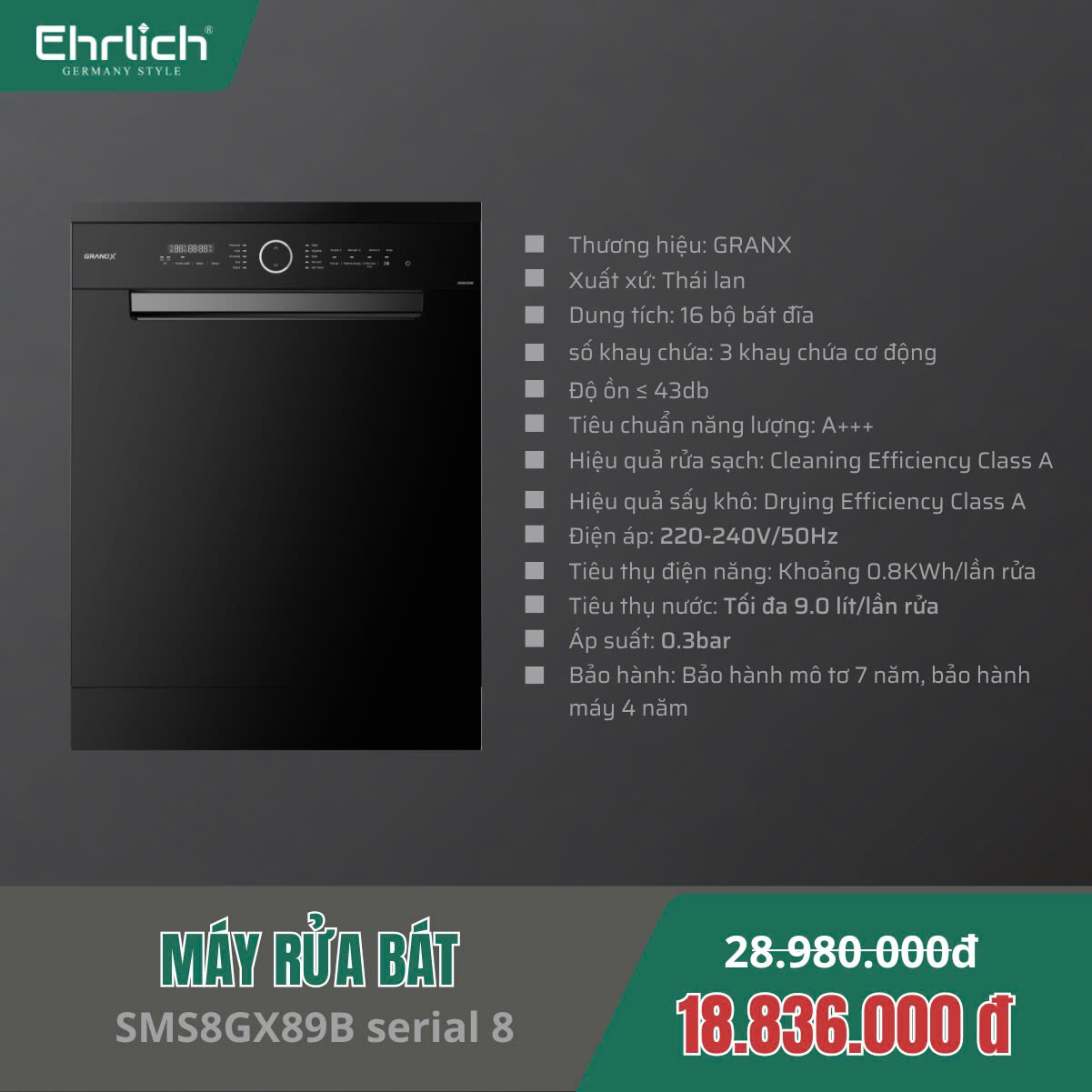 Máy Rửa Bát GRANDX SMS8GX89B Serial 8