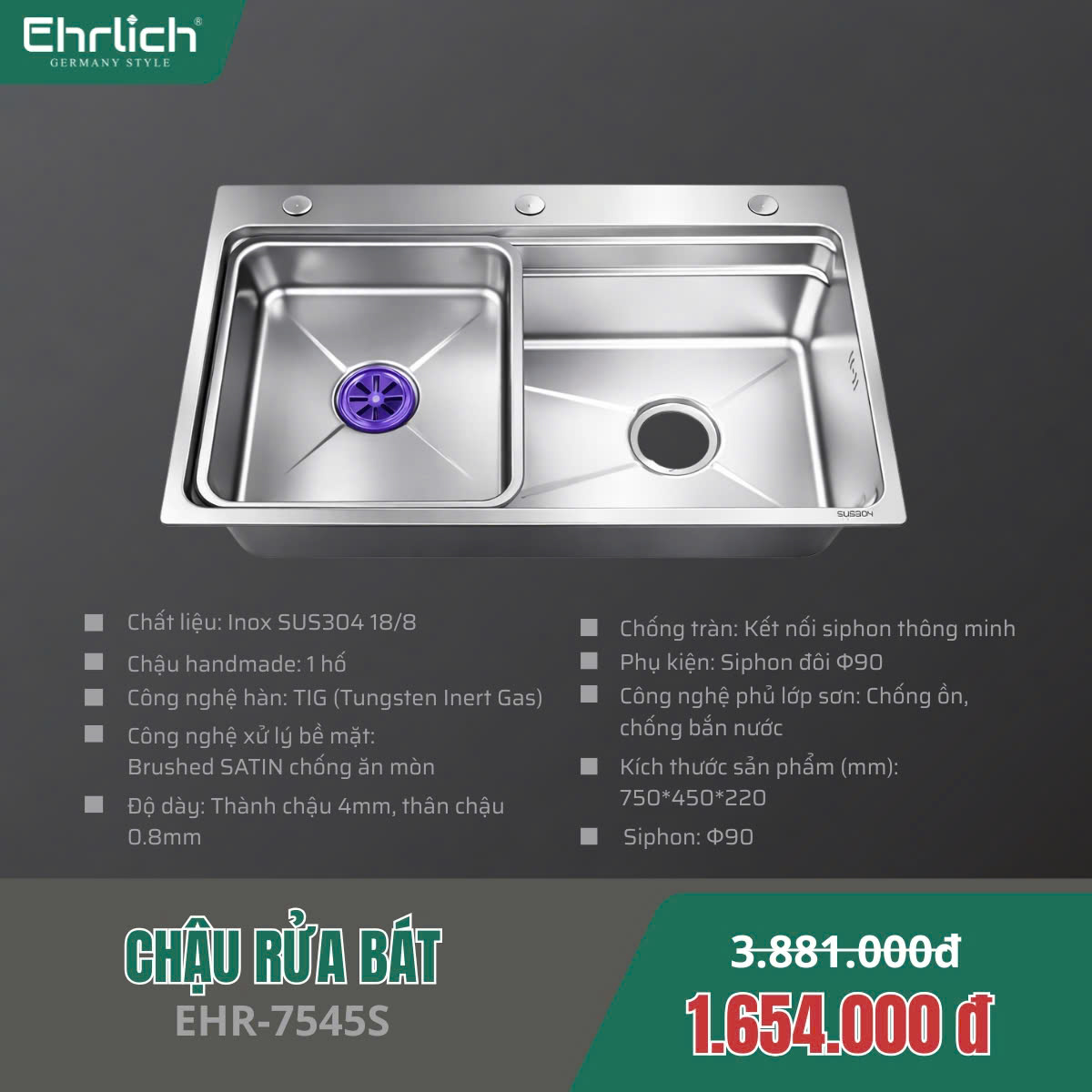 Chậu rửa bát EHR-7545S