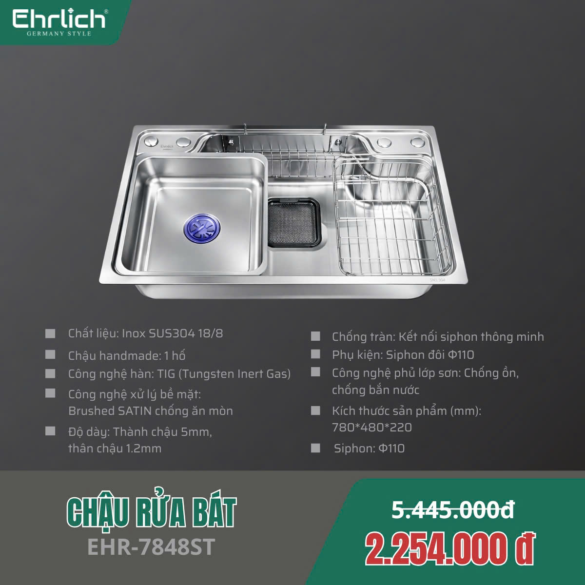 Chậu rửa bát EHR-7848ST