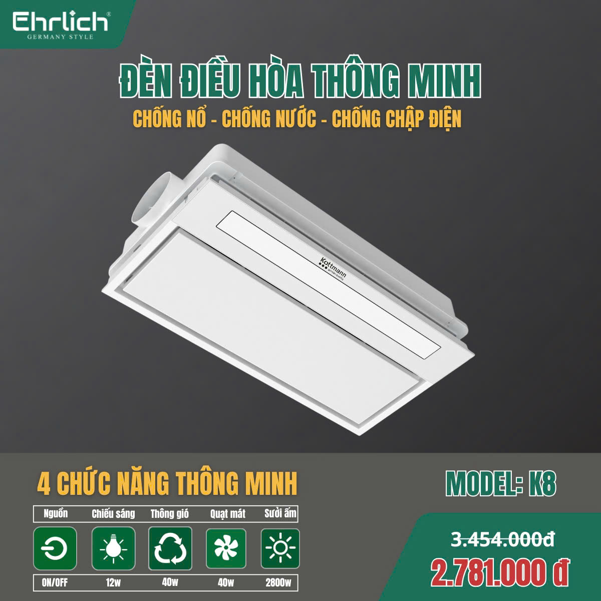 Đèn điều hòa thông minh K8