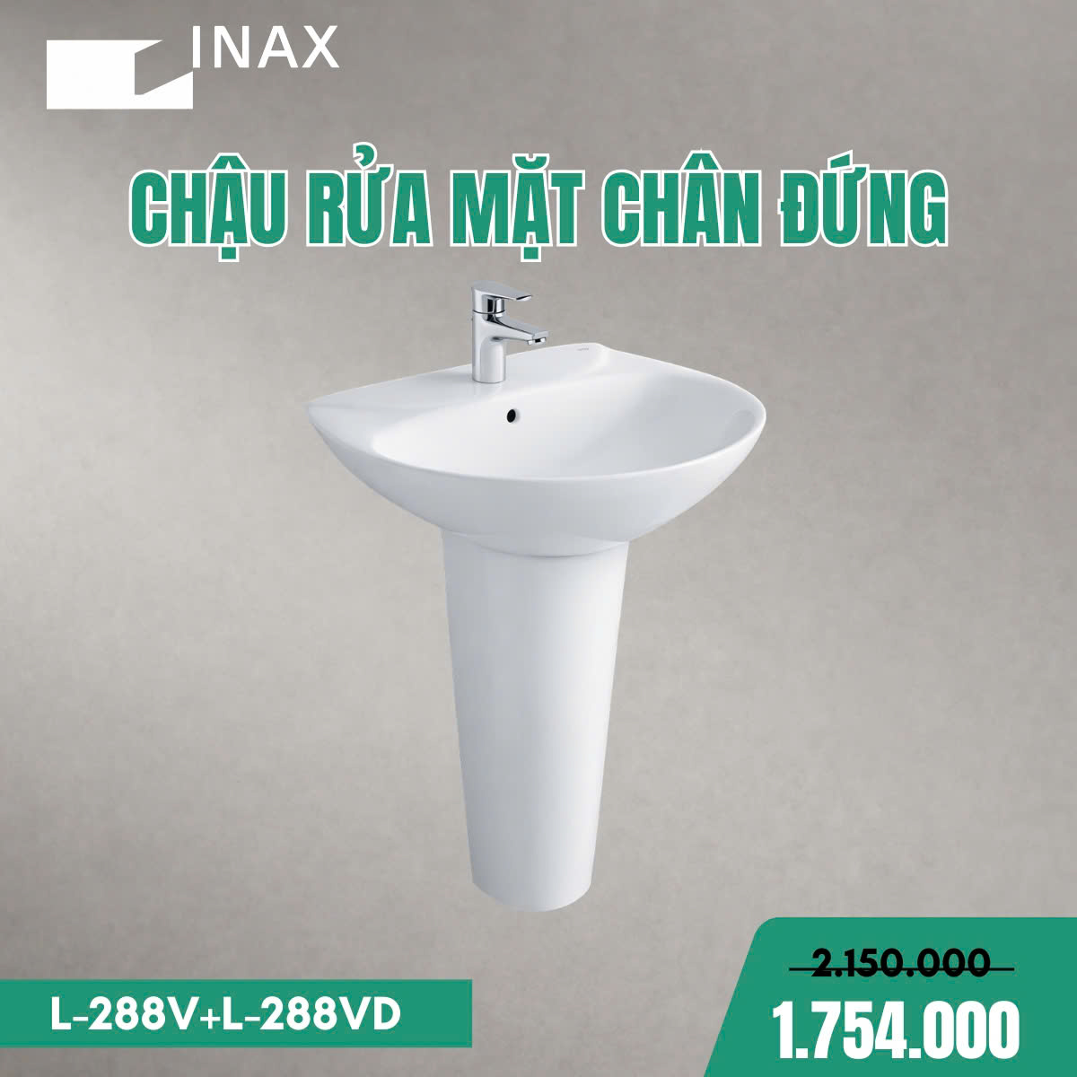 Chậu rửa treo tường INAX  L-288V (Kèm chân đứng L-288VD)