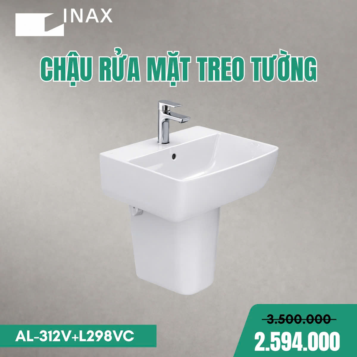 Chậu rửa treo tường INAX  AL-312V (Kèm chân lửng L-289VC)