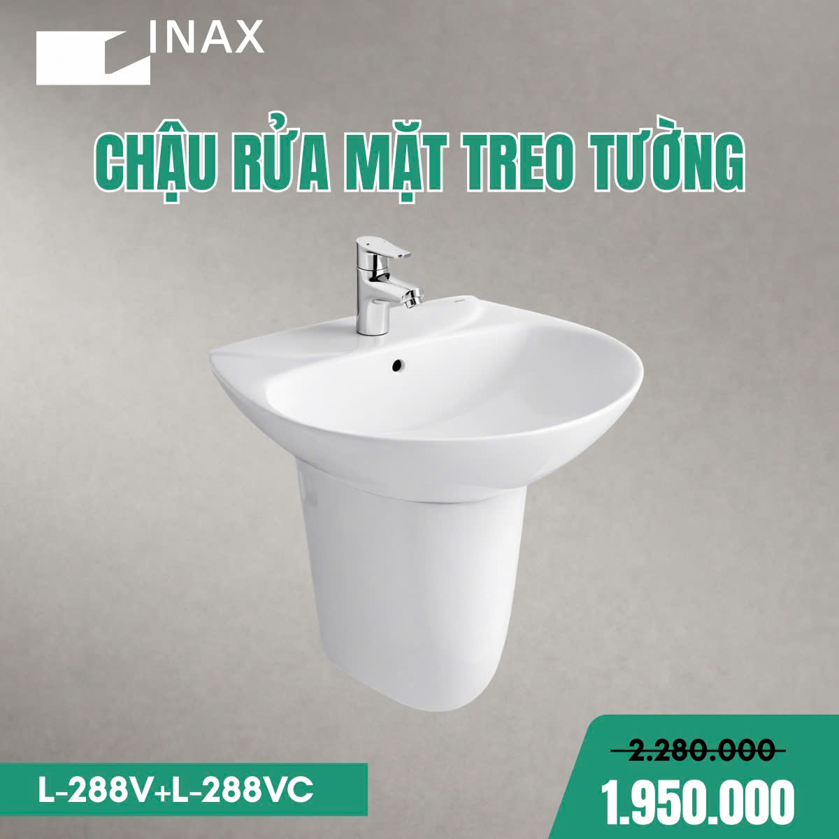 Chậu rửa treo tường INAX  L-288V (Kèm chân lửng L-288VC)
